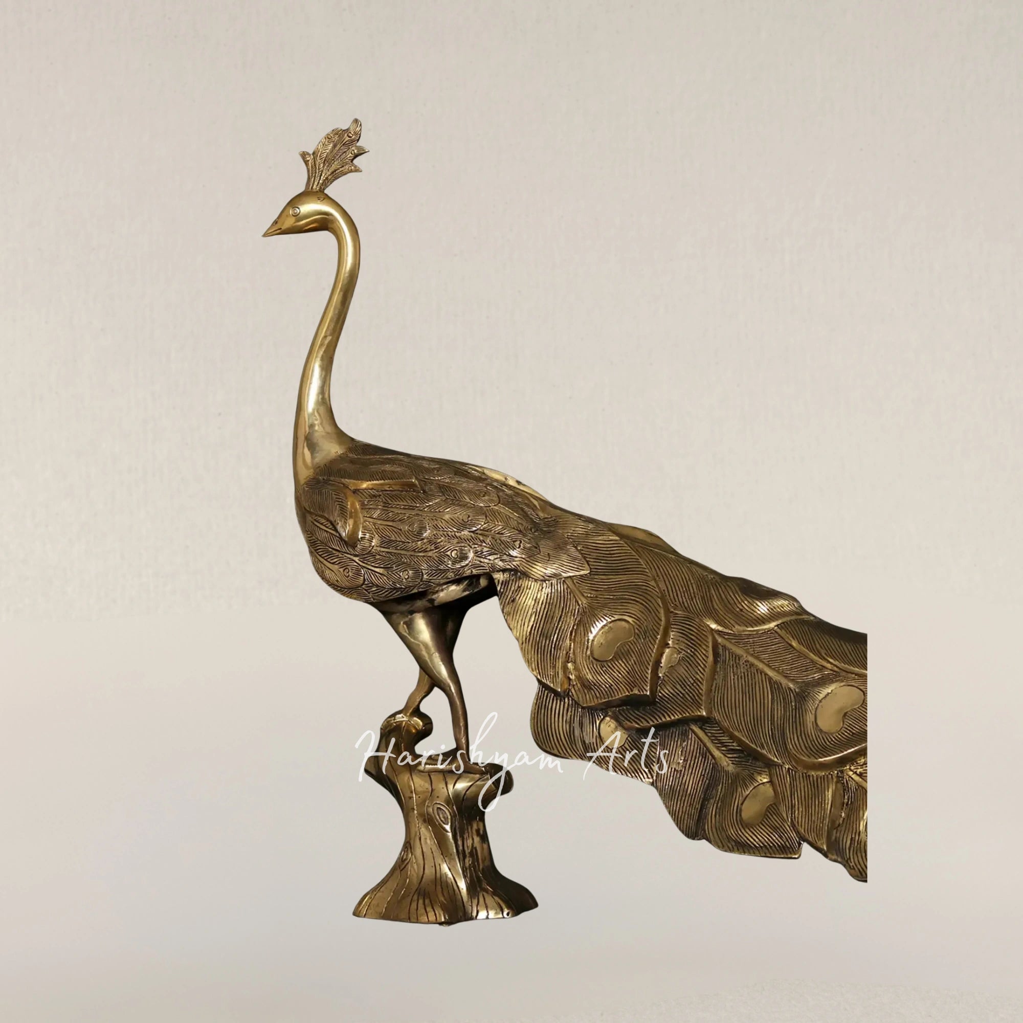 36" Majestic Oversized Peacock Sculpture Crafted in Solid Brass
