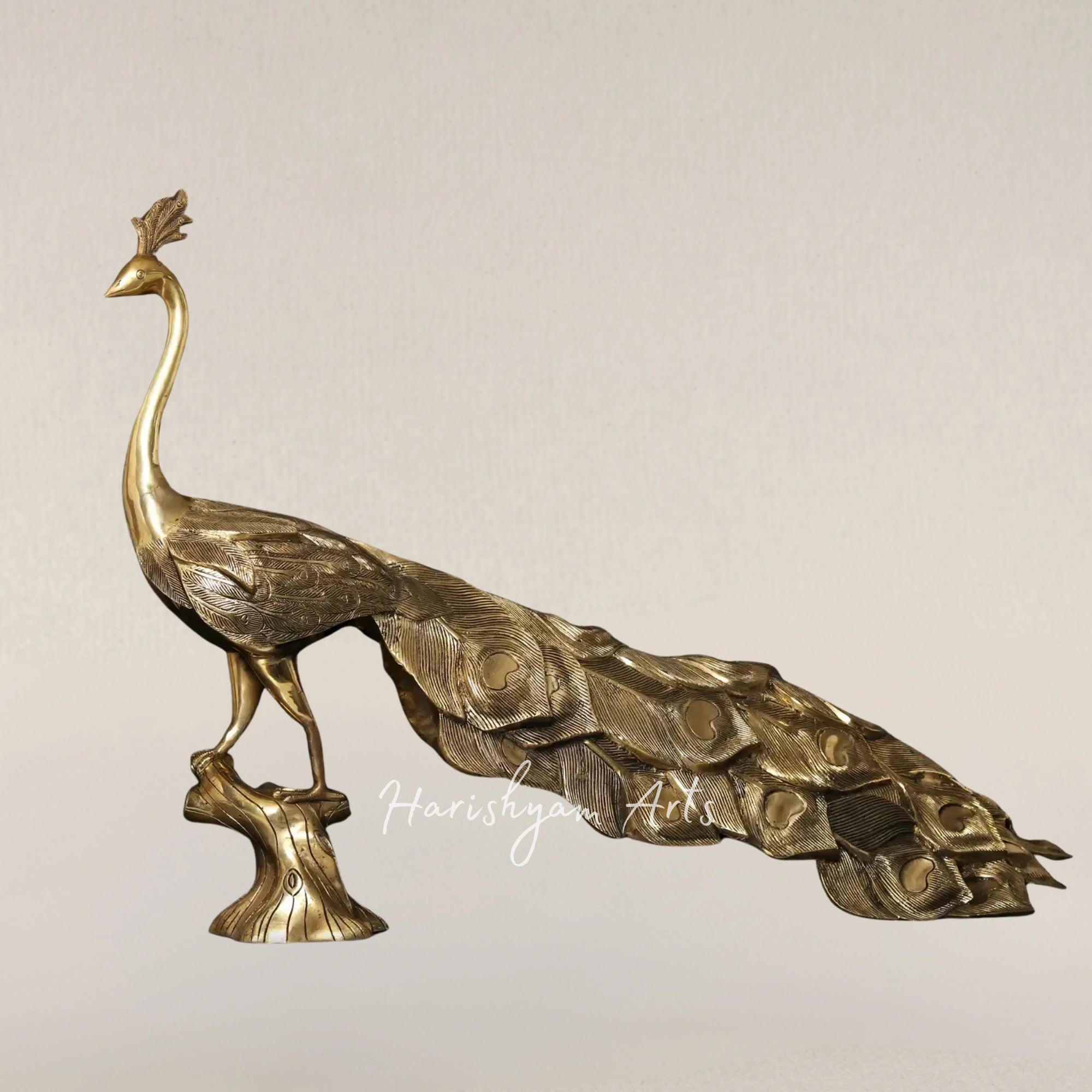 36" Majestic Oversized Peacock Sculpture Crafted in Solid Brass