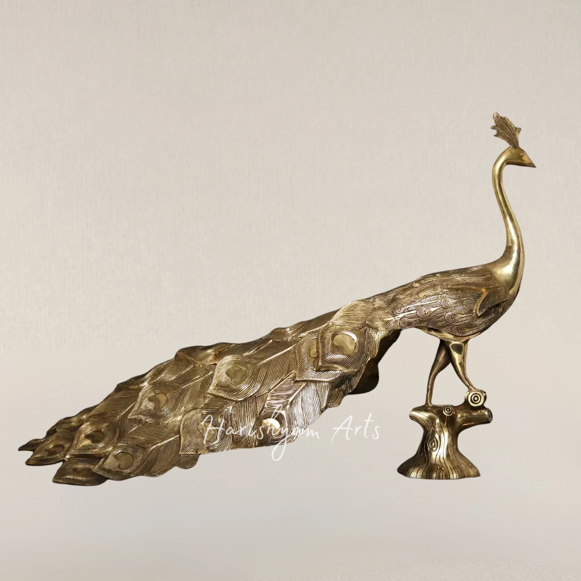 36" Majestic Oversized Peacock Sculpture Crafted in Solid Brass