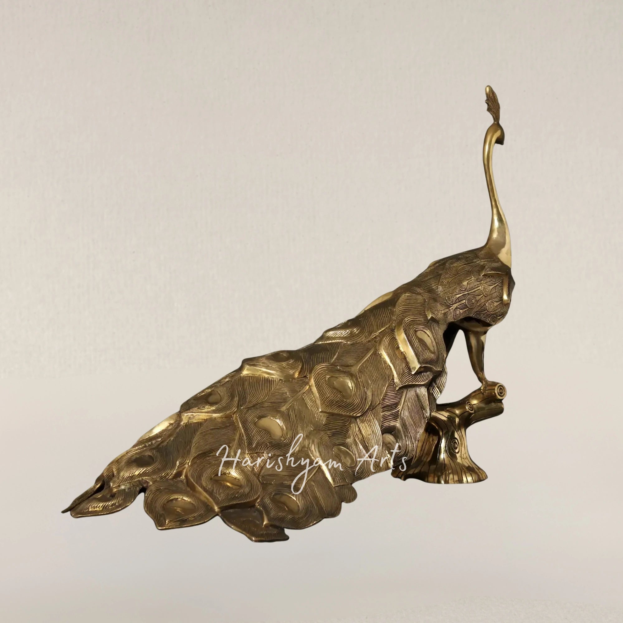 36" Majestic Oversized Peacock Sculpture Crafted in Solid Brass
