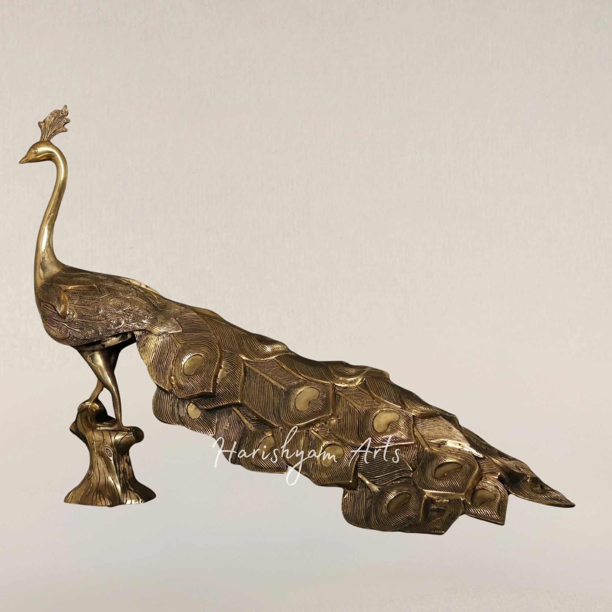 36" Majestic Oversized Peacock Sculpture Crafted in Solid Brass