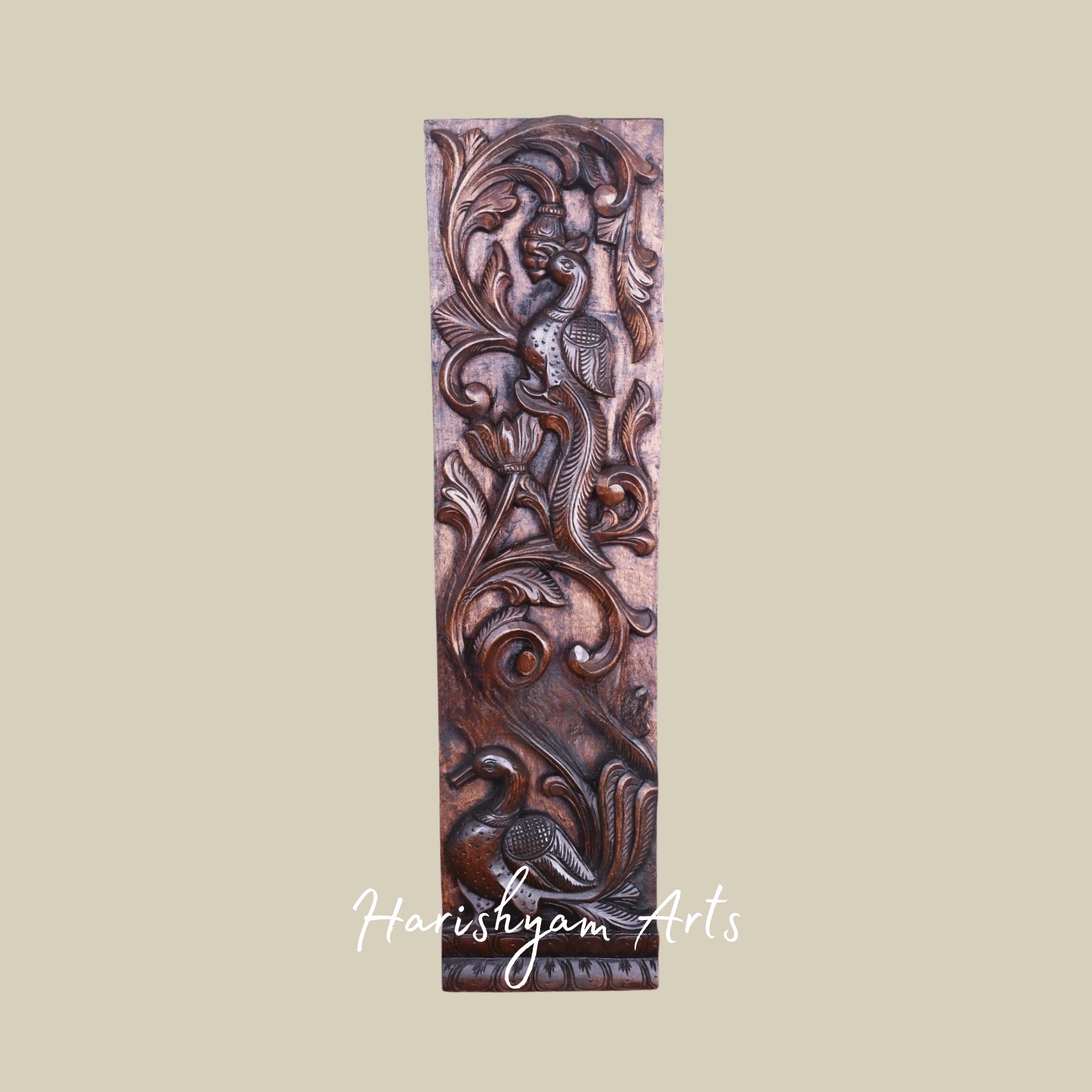 36" Standing Parrot Wooden Vaagai Panel – Intricate Handcarved Door & Wall Décor Accent
