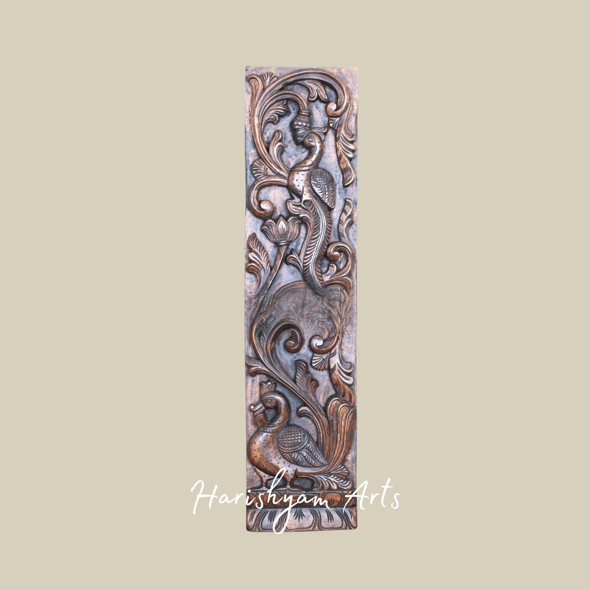 36" Parrot & Hamsa Bird Wooden Wall Panel – Handcrafted Vaagai Wood Nature-Inspired Art Décor