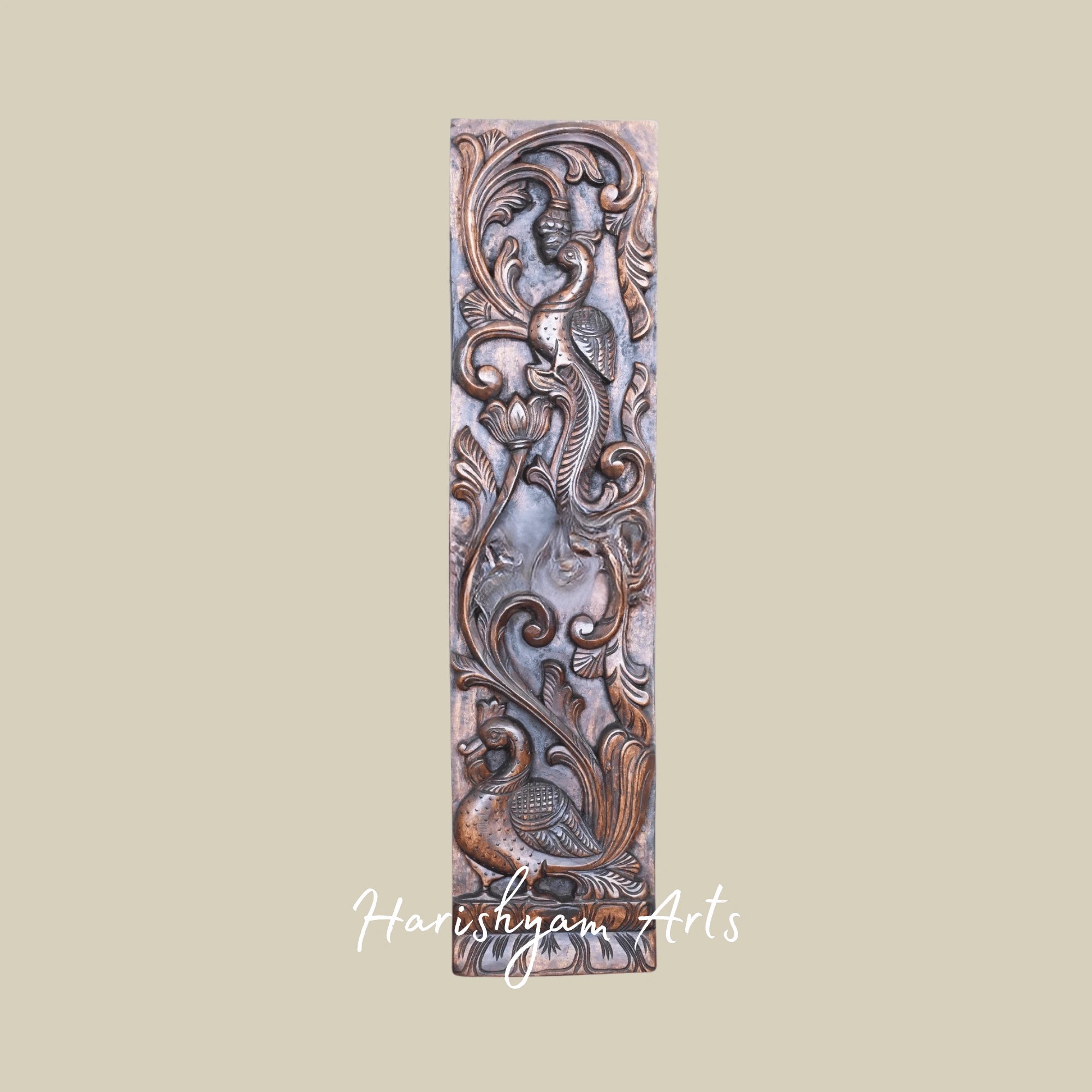 36" Parrot & Hamsa Bird Wooden Wall Panel – Handcrafted Vaagai Wood Nature-Inspired Art Décor