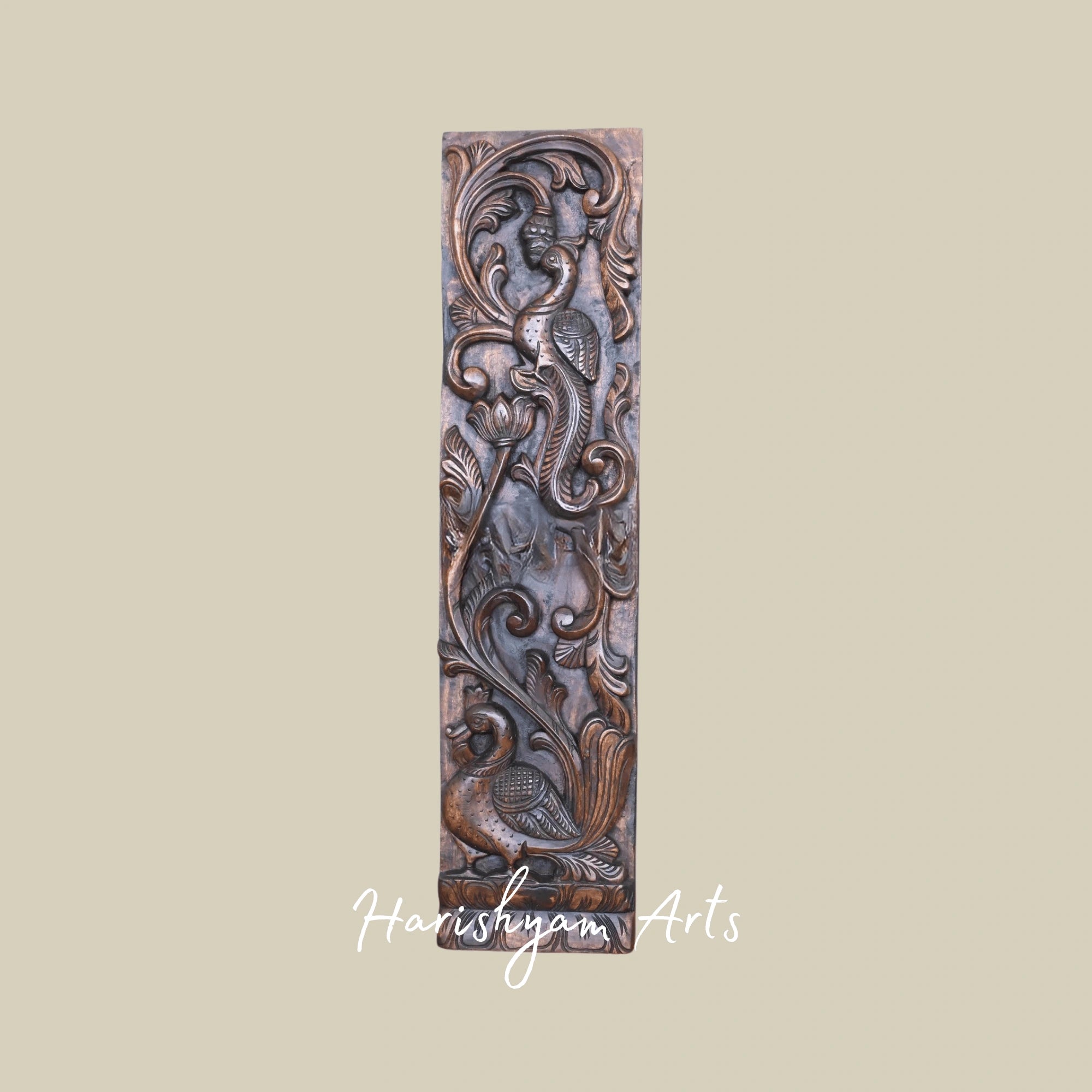 36" Standing Parrot Wooden Vaagai Panel – Intricate Handcarved Door & Wall Décor Accent