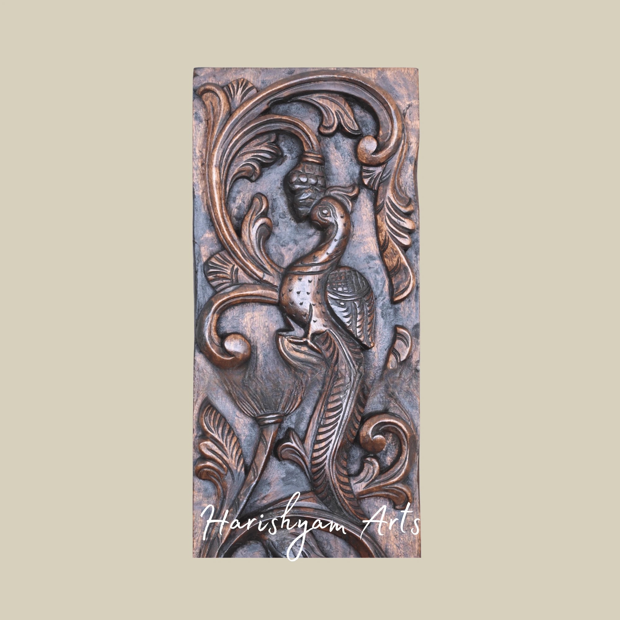 36" Parrot & Hamsa Bird Wooden Wall Panel – Handcrafted Vaagai Wood Nature-Inspired Art Décor