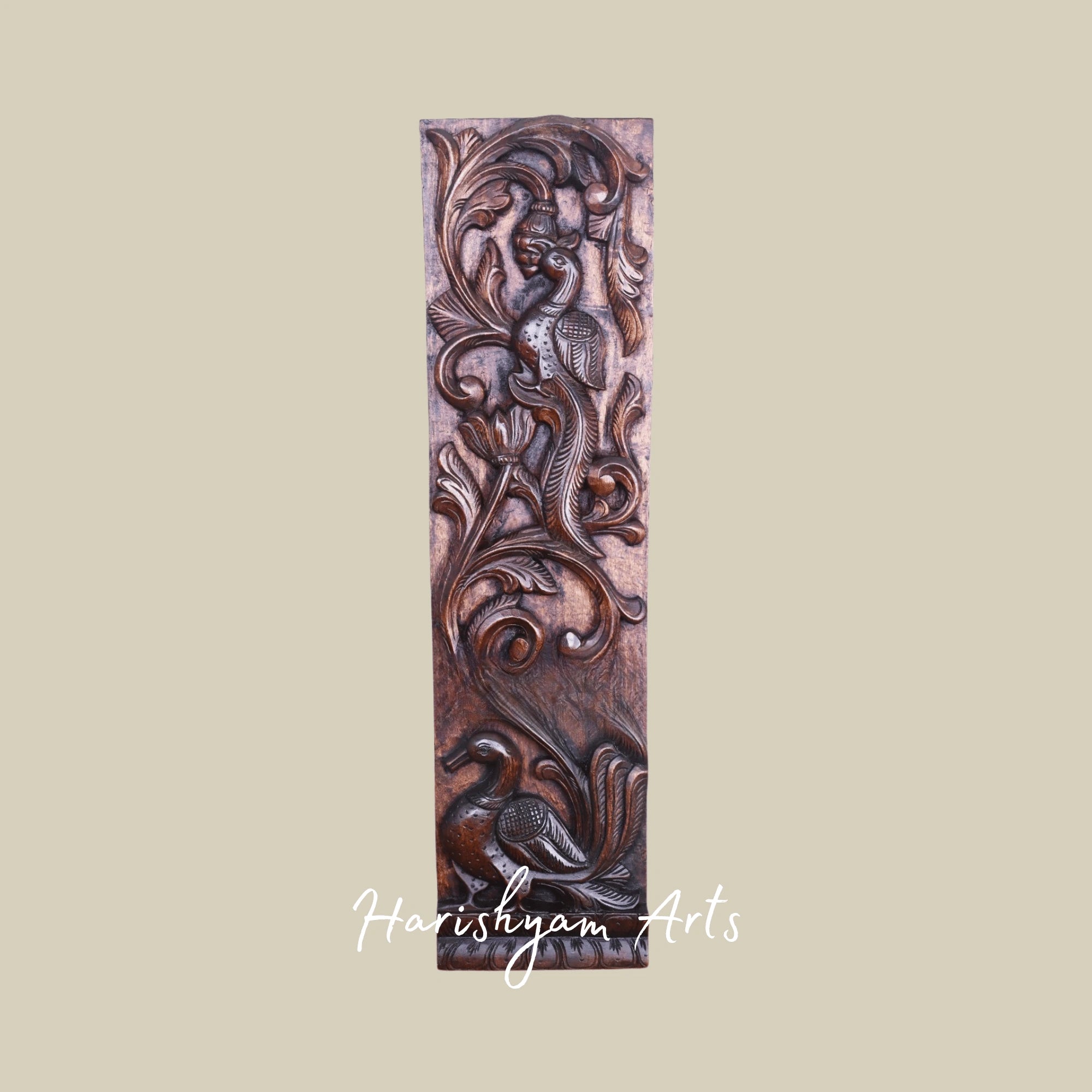 36" Parrot & Hamsa Bird Wooden Wall Panel – Handcrafted Vaagai Wood Nature-Inspired Art Décor