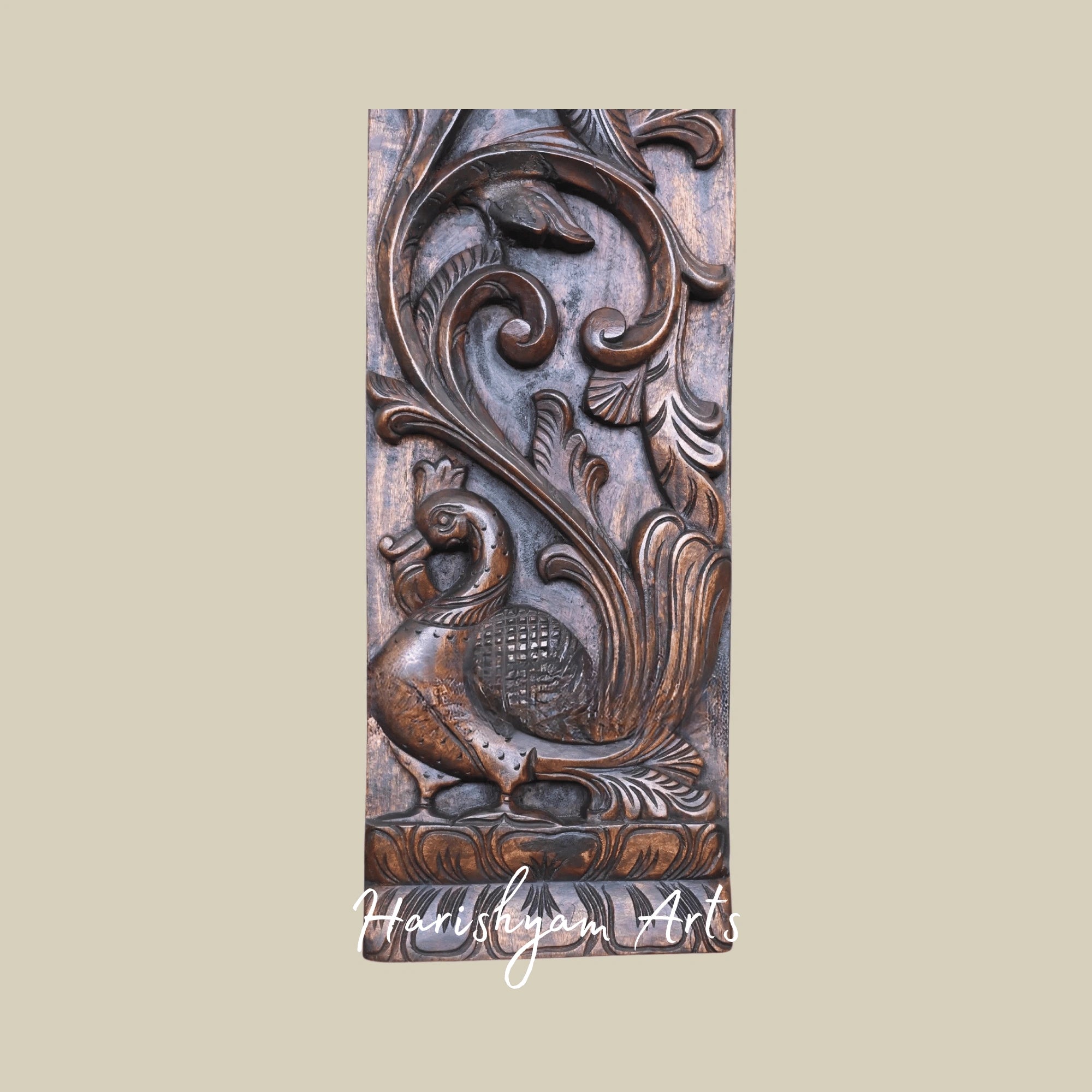 36" Parrot & Hamsa Bird Wooden Wall Panel – Handcrafted Vaagai Wood Nature-Inspired Art Décor