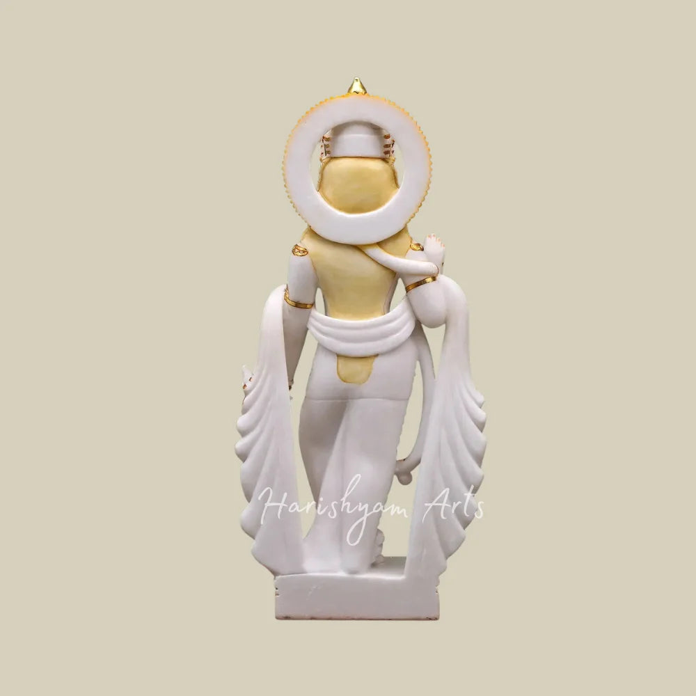36" Premium Marble Radha Krishna Murti Set with Flute Peacock and Ornate Golden Crowns