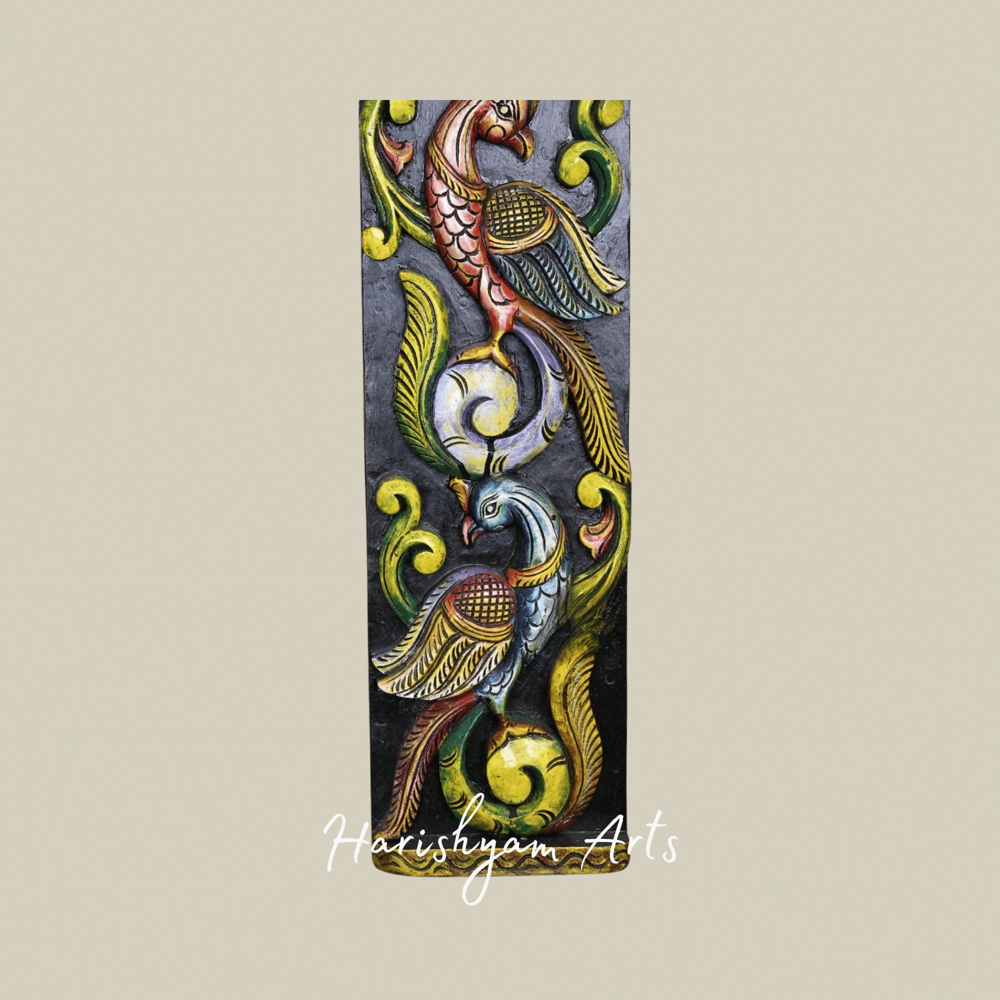 36" Regal Peacock Wooden Wall Panel Pair – Intricately Handcarved Traditional Wall Décor