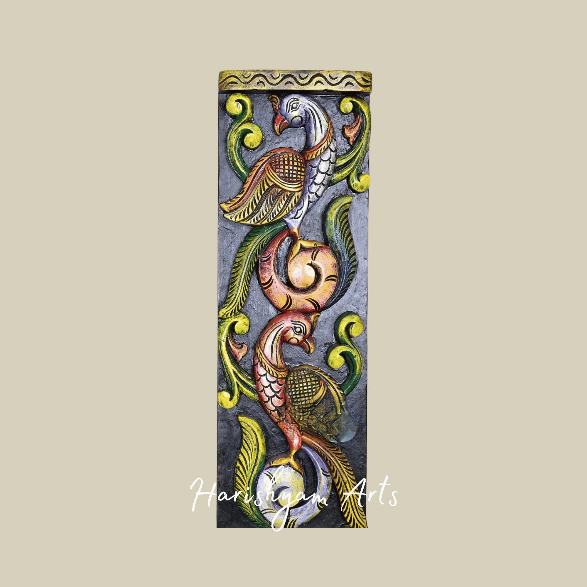 36" Regal Peacock Wooden Wall Panel Pair – Intricately Handcarved Traditional Wall Décor