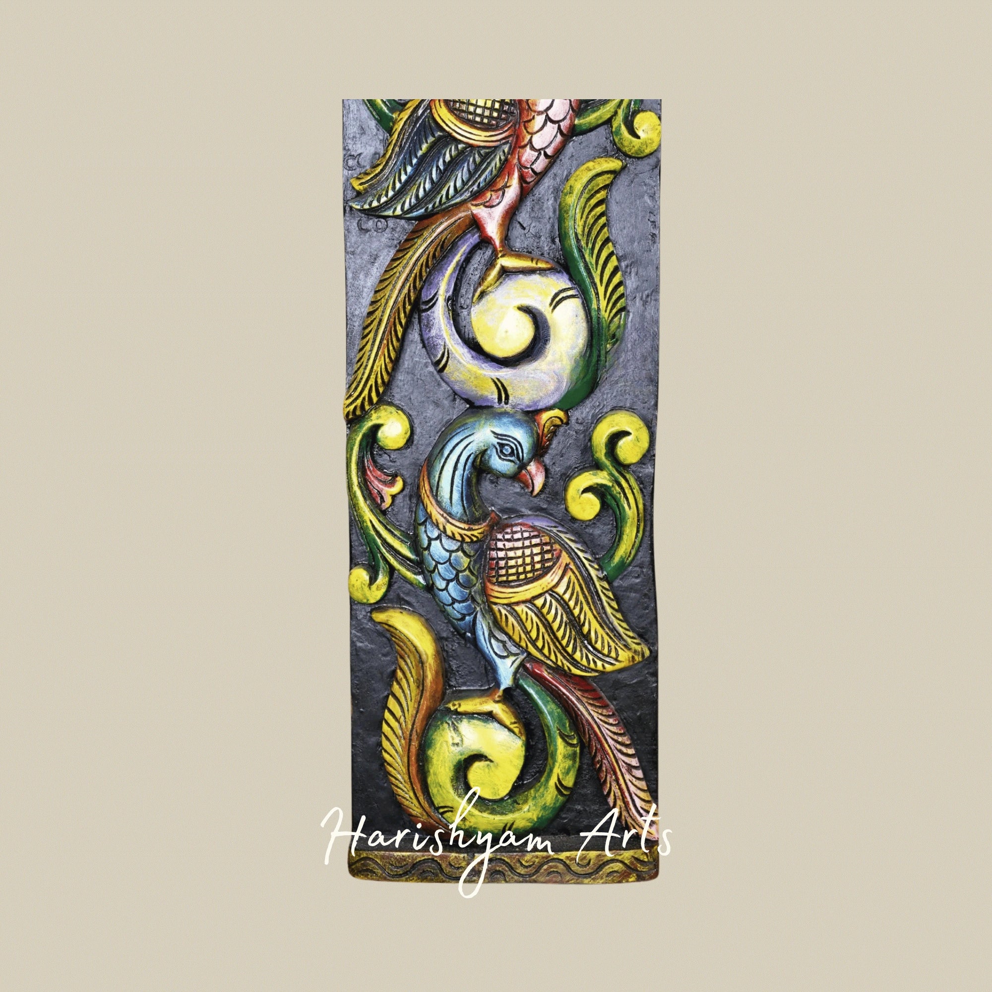 36" Regal Peacock Wooden Wall Panel Pair – Intricately Handcarved Traditional Wall Décor