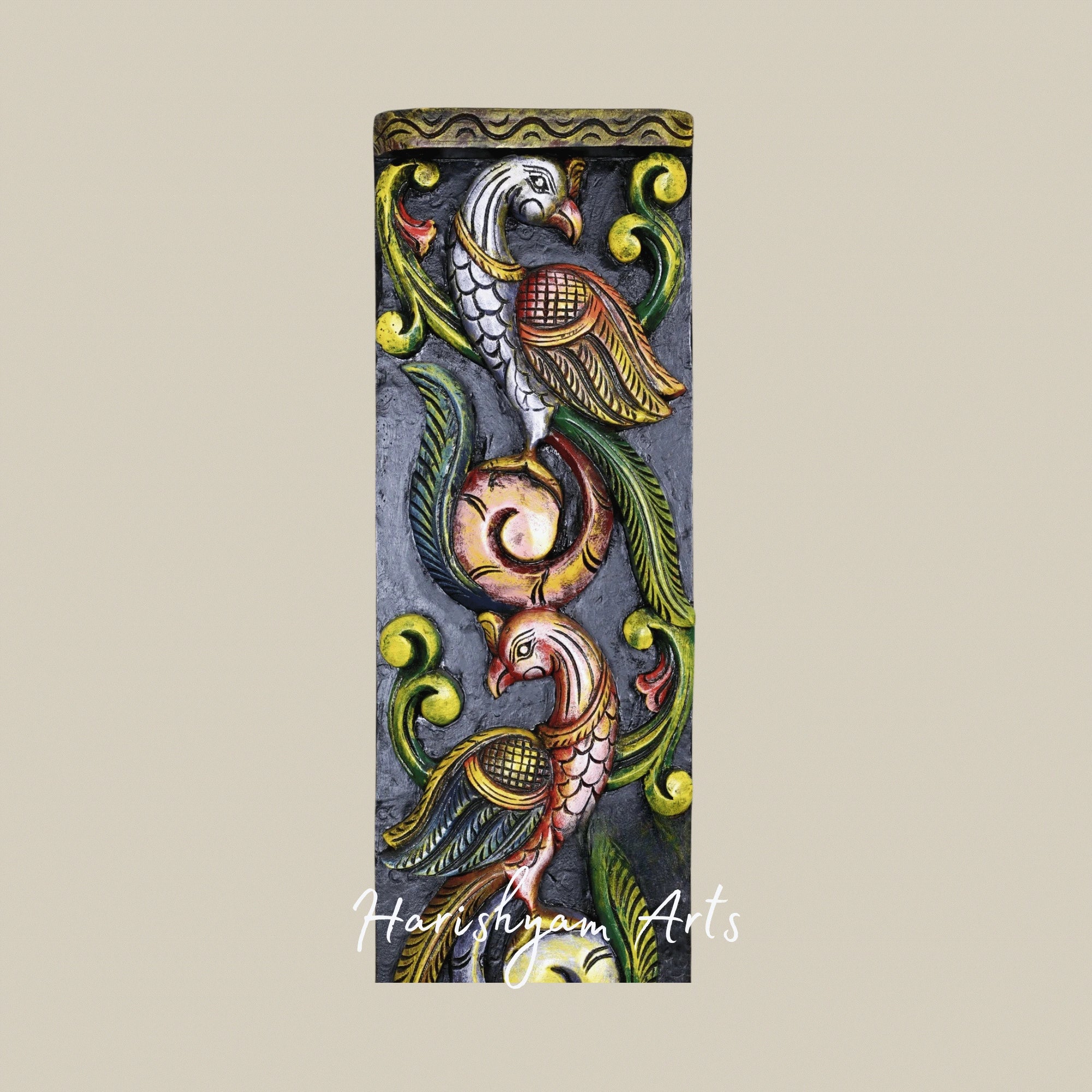 36" Regal Peacock Wooden Wall Panel Pair – Intricately Handcarved Traditional Wall Décor