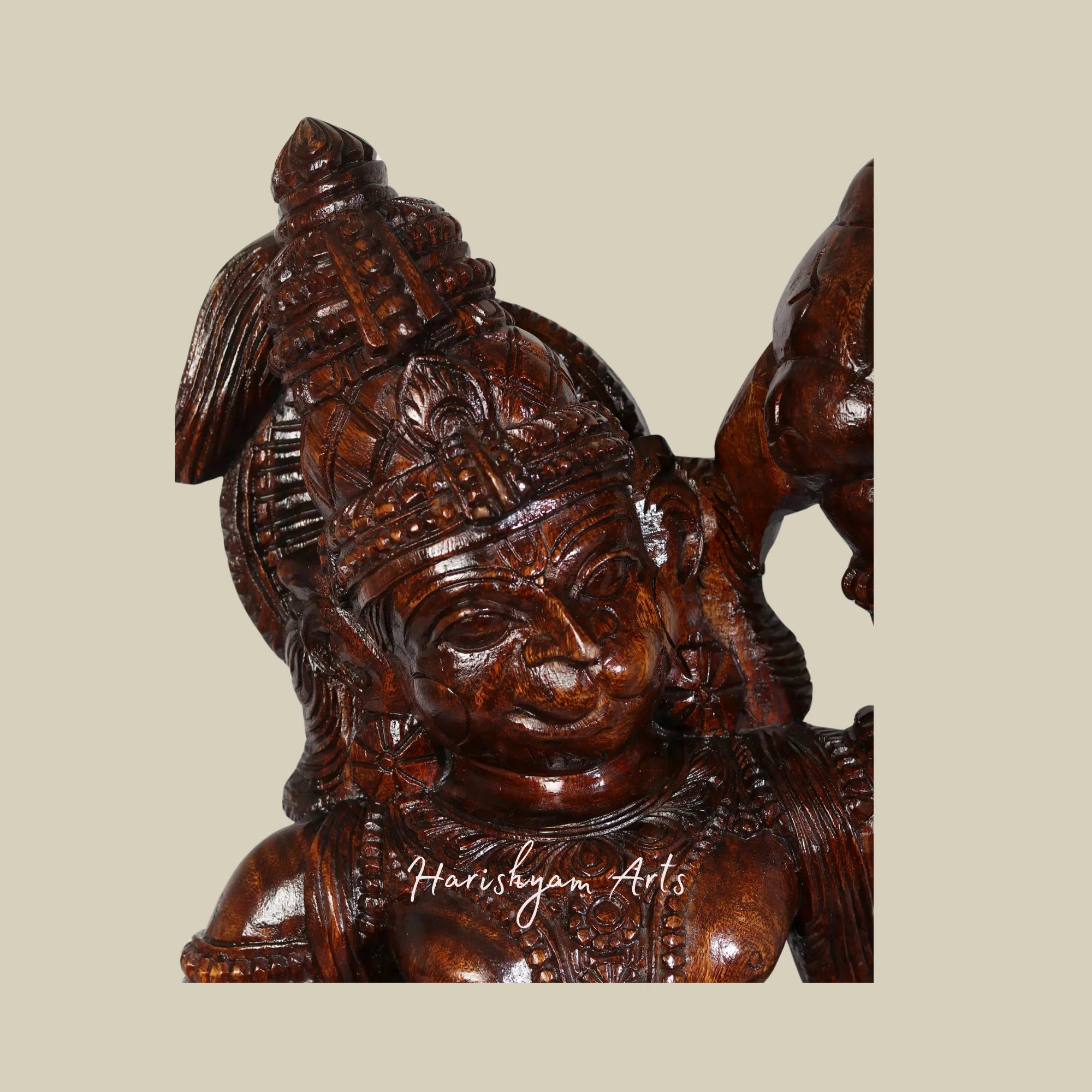 36" Rustic Hanuman Carving Idol with Sanjeevani Mountain1