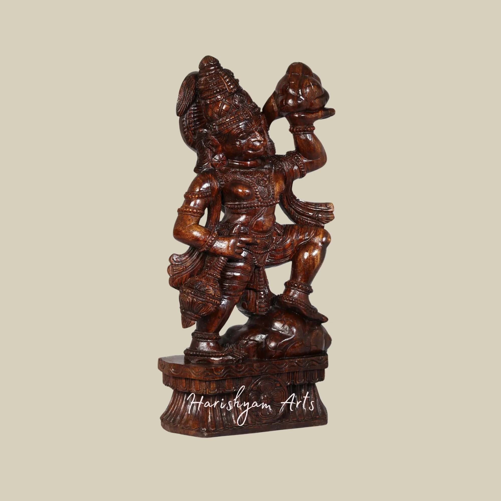 36" Rustic Hanuman Carving Idol with Sanjeevani Mountain3