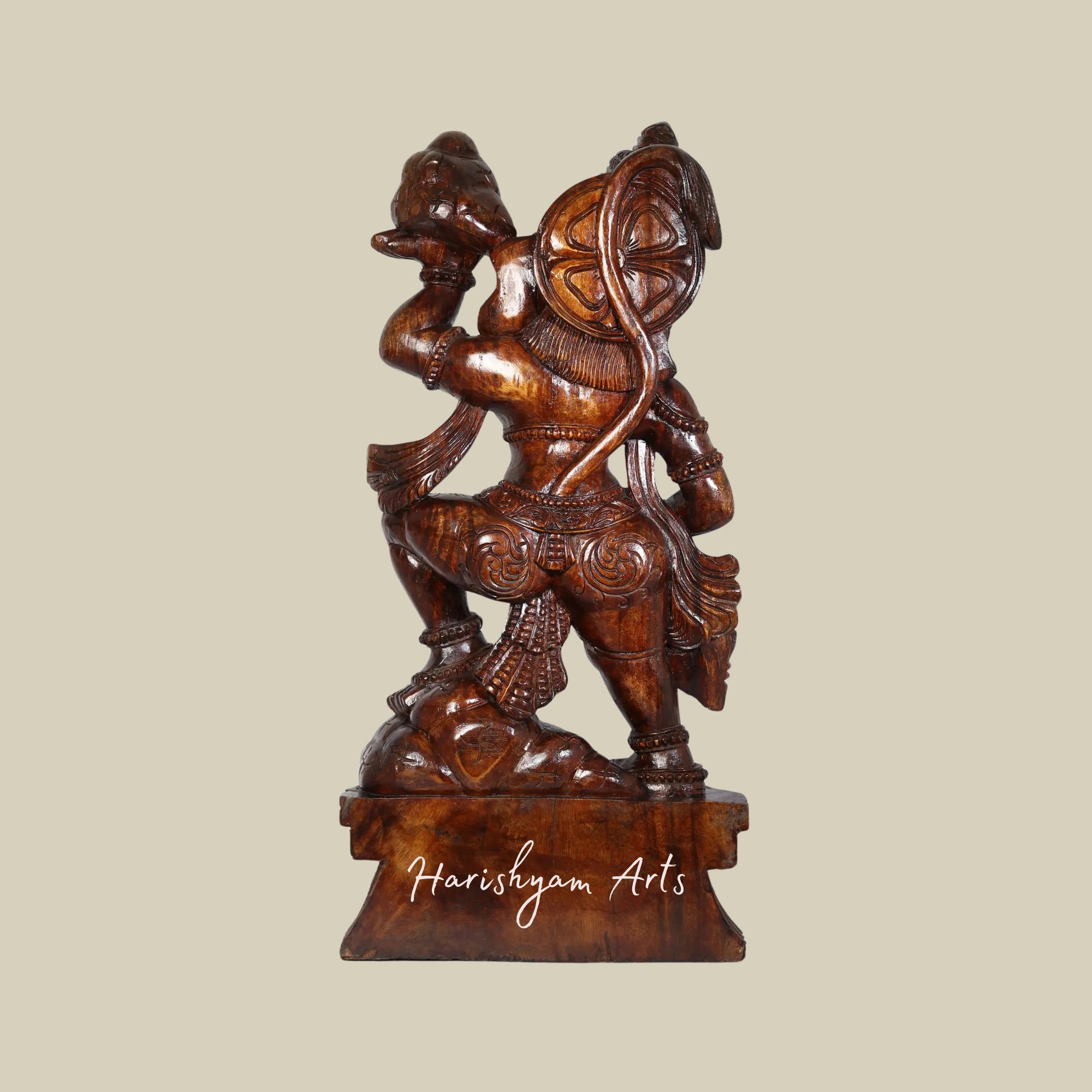 36" Rustic Hanuman Carving Idol with Sanjeevani Mountain5