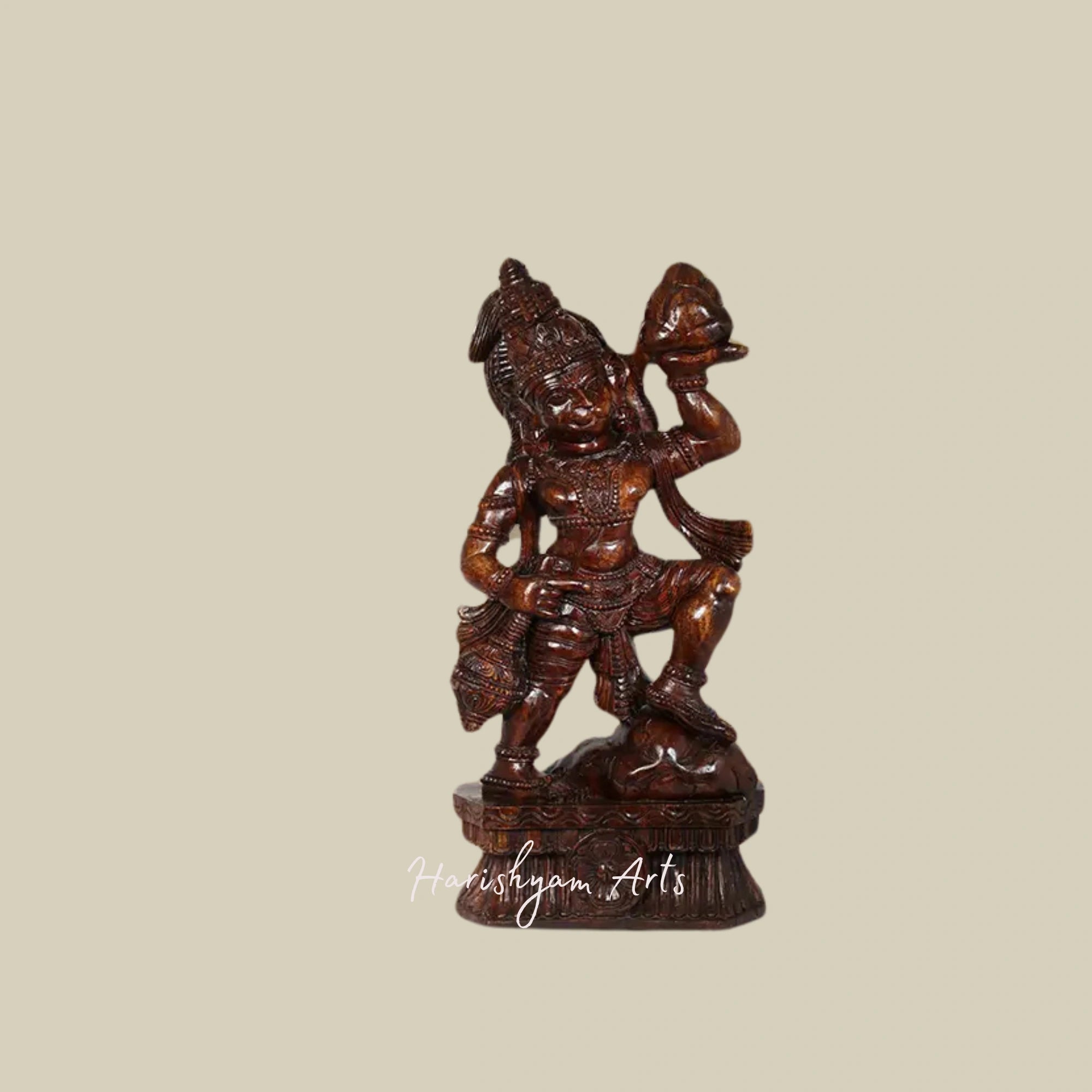 36" Rustic Hanuman Carving Idol with Sanjeevani Mountain6