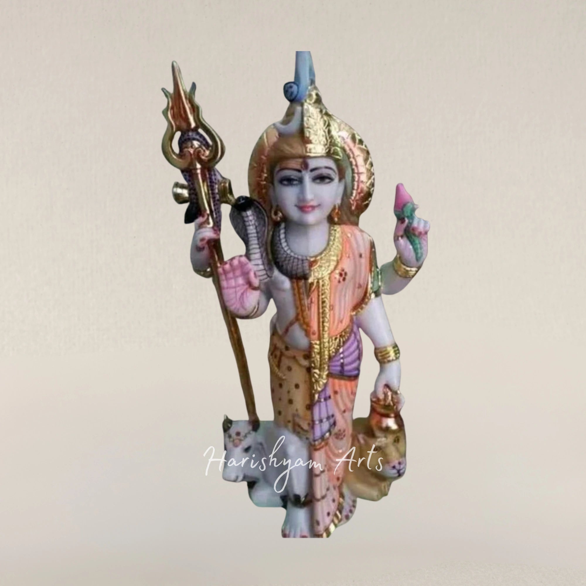 36" Sacred Ardhanarishvara Pure White Marble Murti in Standing Form