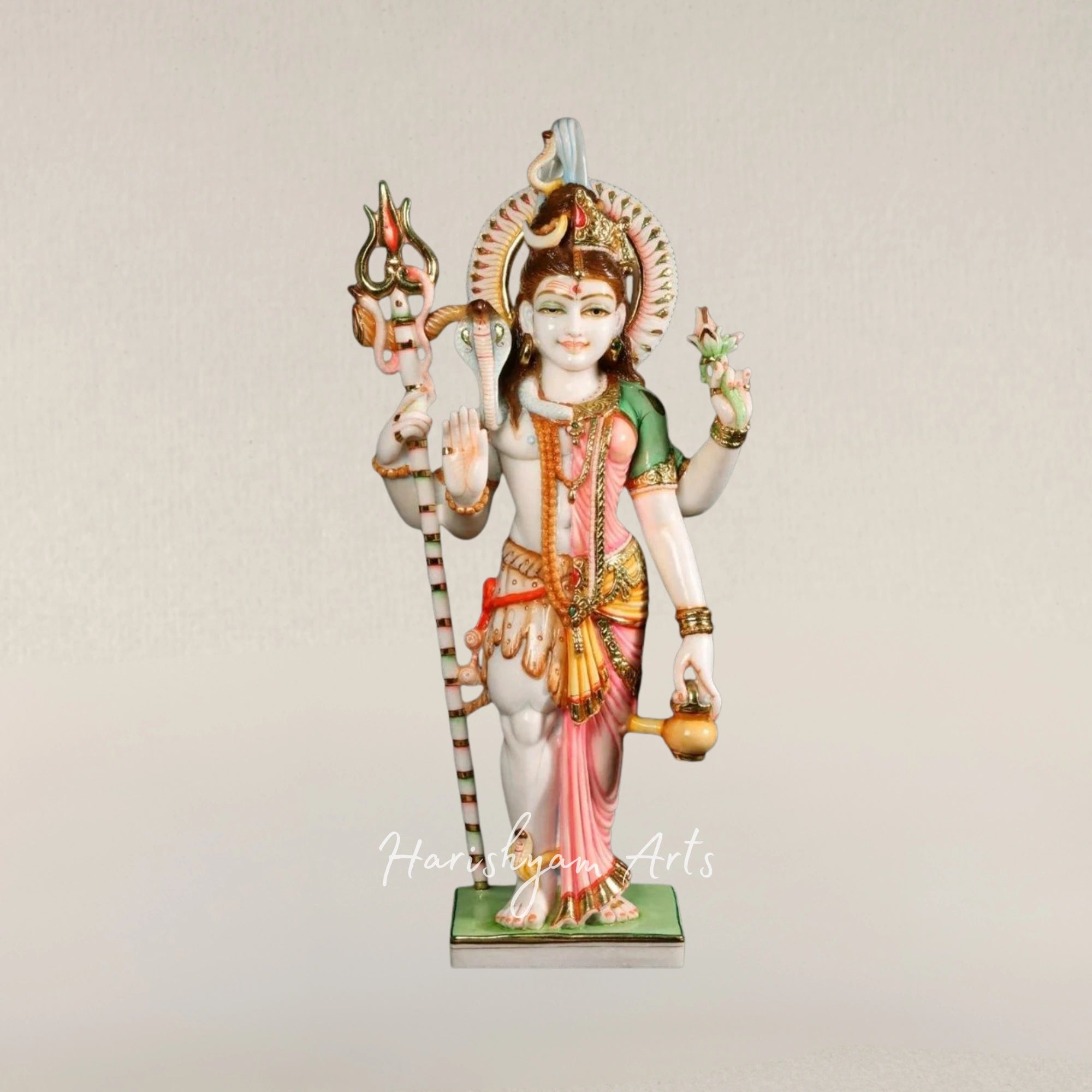 36" Sacred Ardhanarishvara Pure White Marble Murti in Standing Form