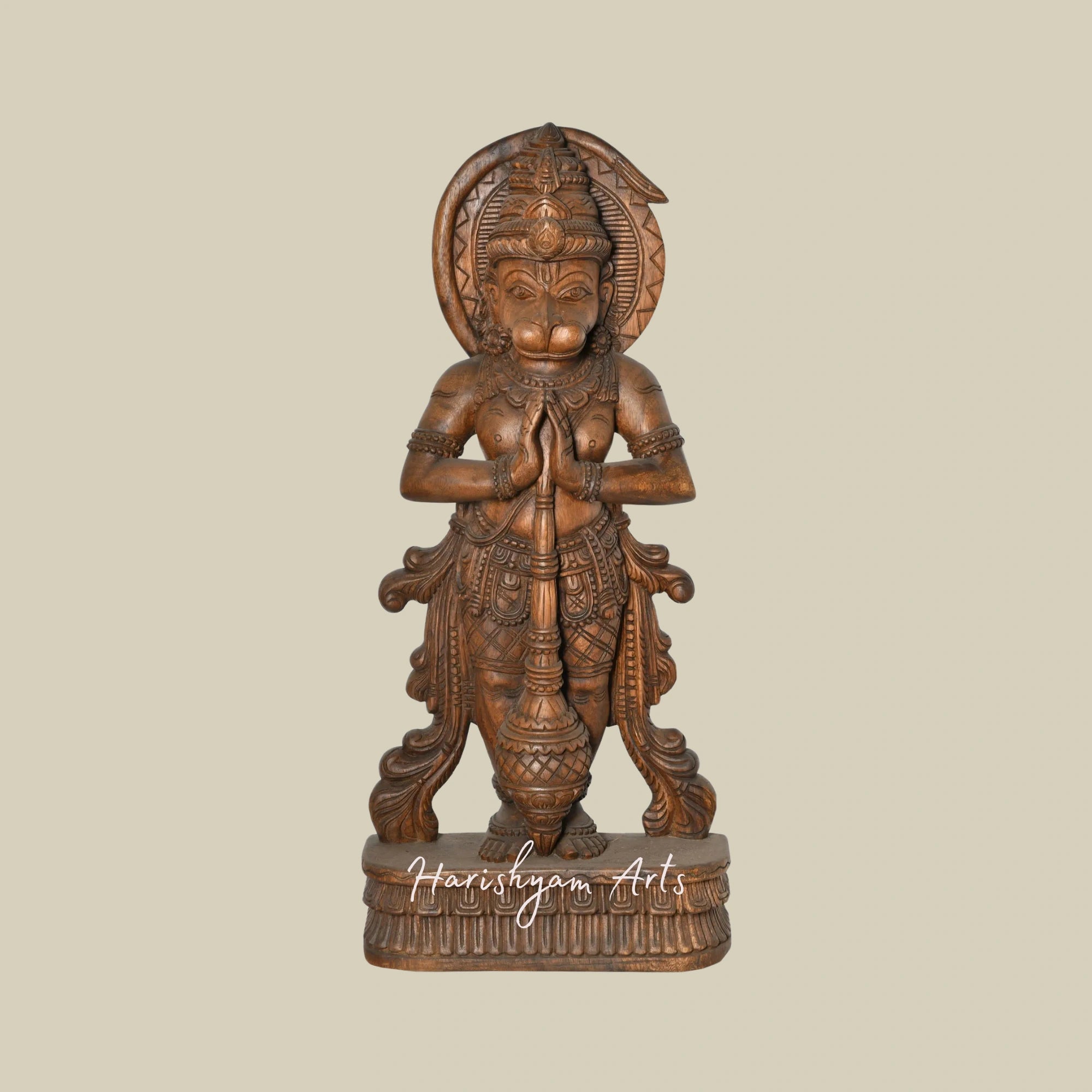 36" Sacred Hanuman Sculpture in Wood