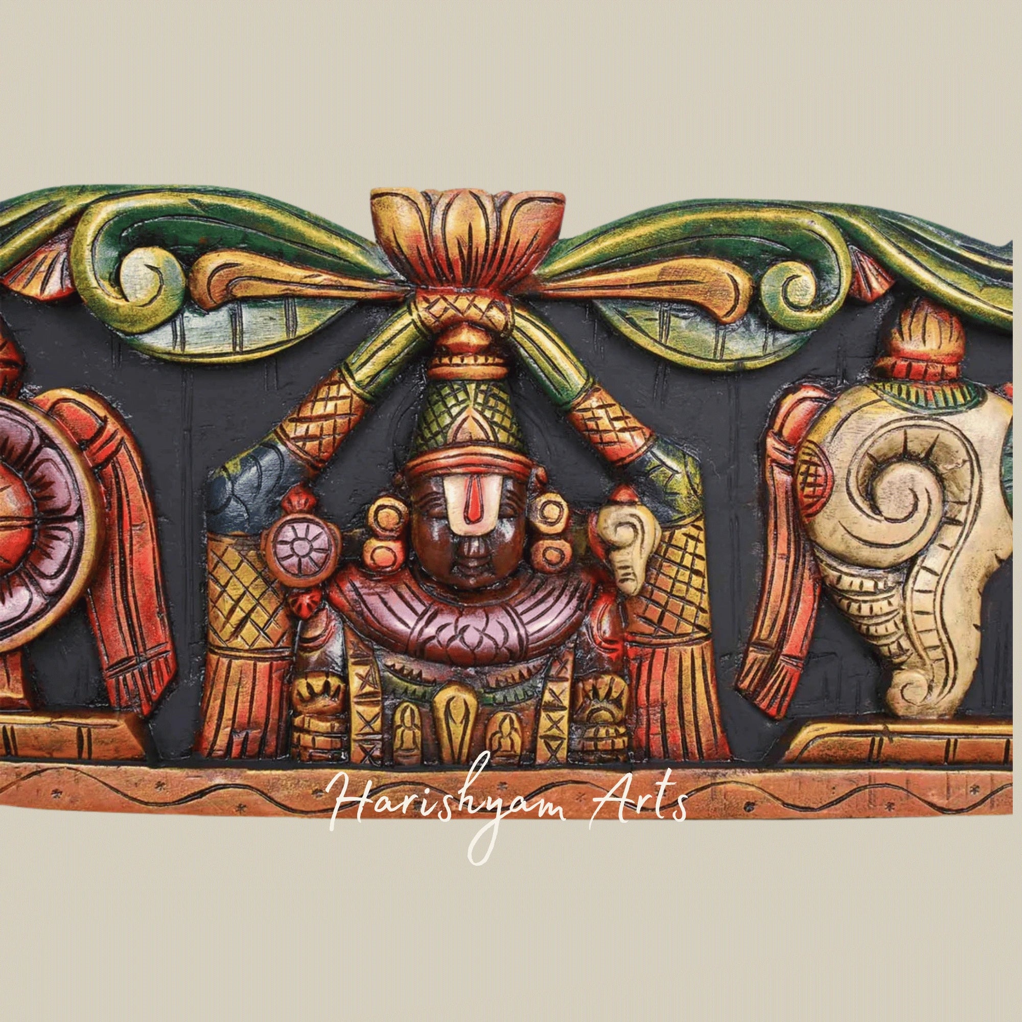 36" Tirupati Balaji Floral Design Painted Wooden Panel