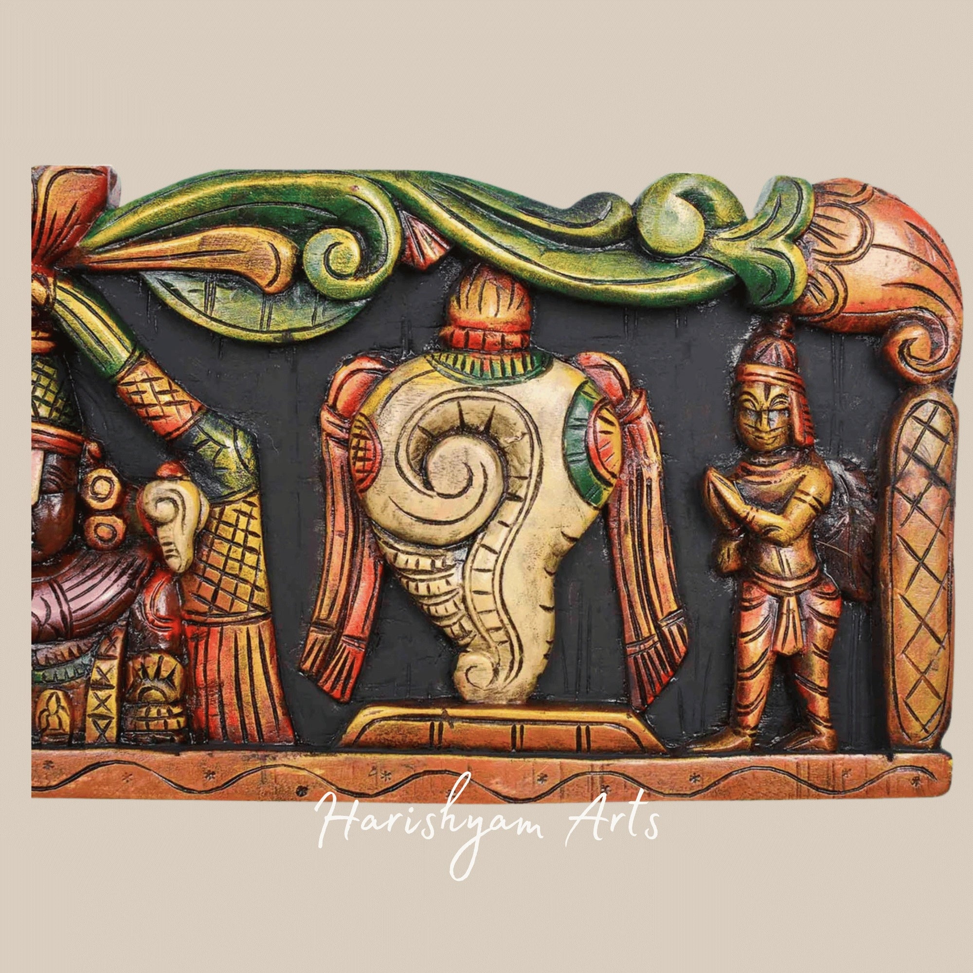 36" Tirupati Balaji Floral Design Painted Wooden Panel