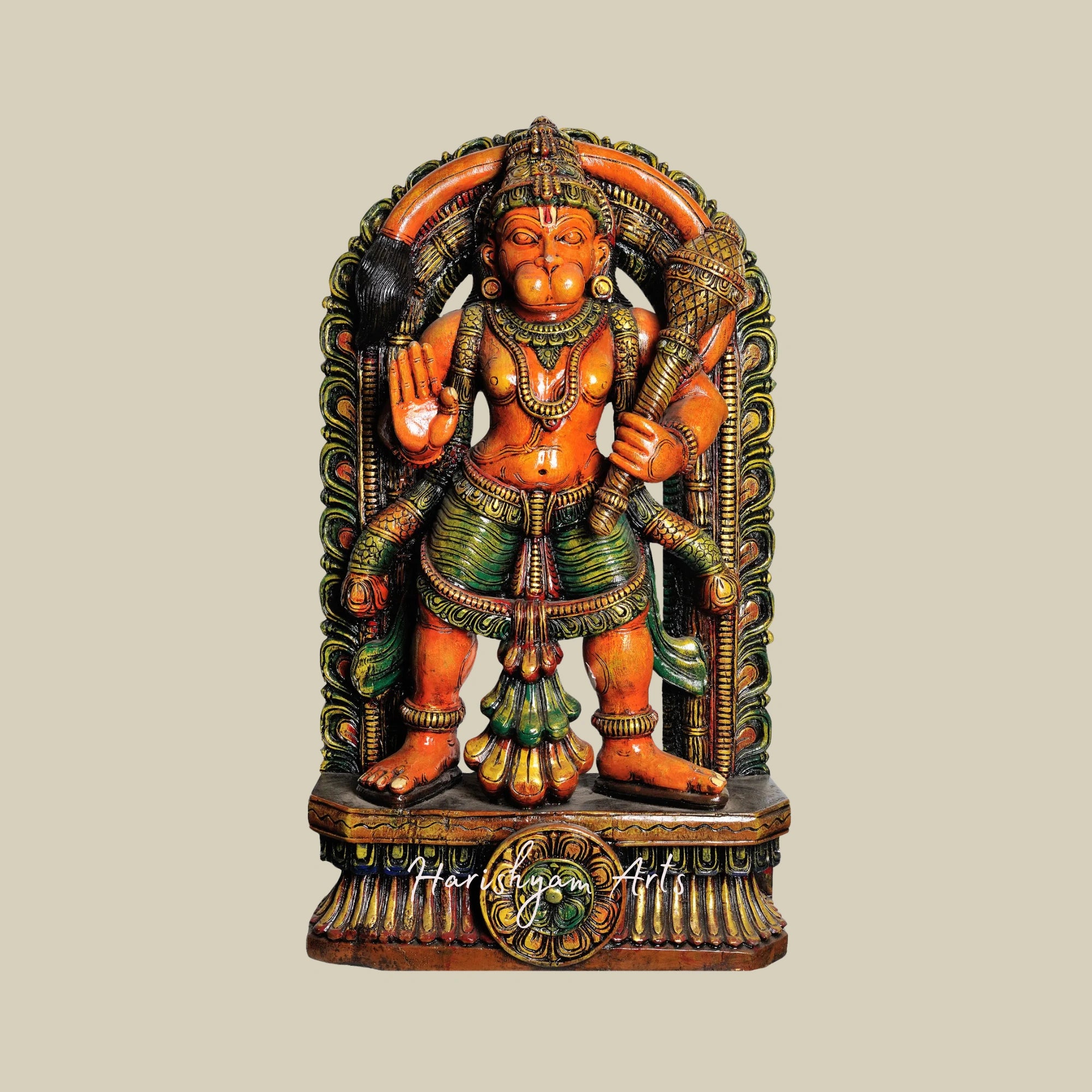 36" Wooden Hanuman murti for home South Indian Style