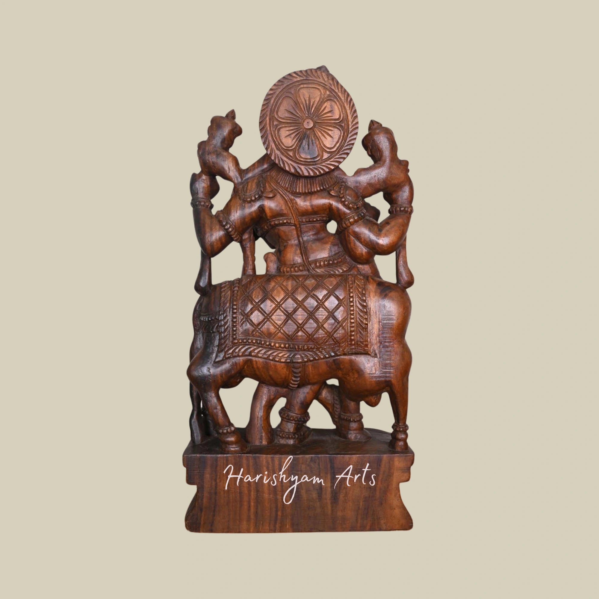 36" Wooden Krishna Statue for Pooja Room