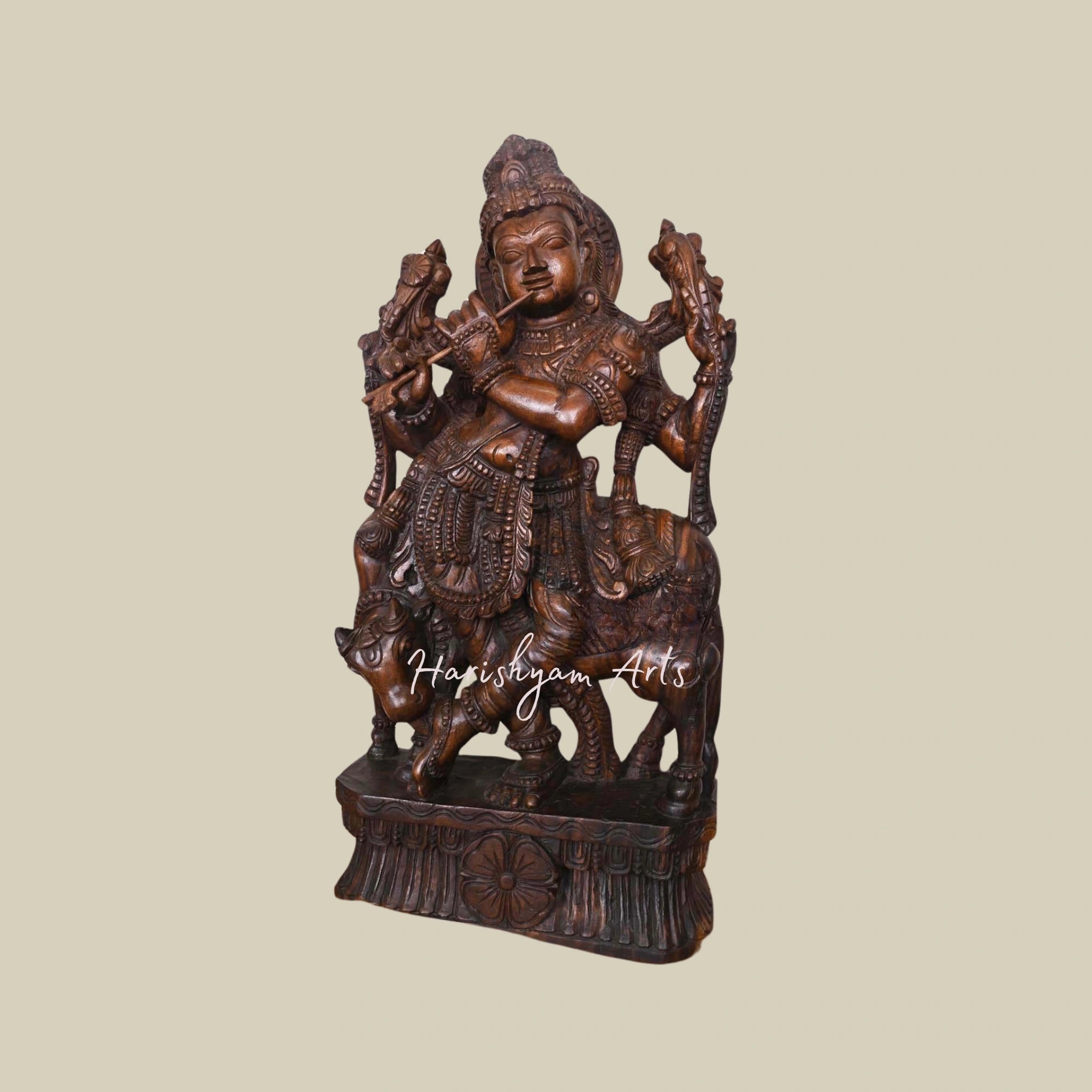 36" Wooden Krishna Statue for Pooja Room1