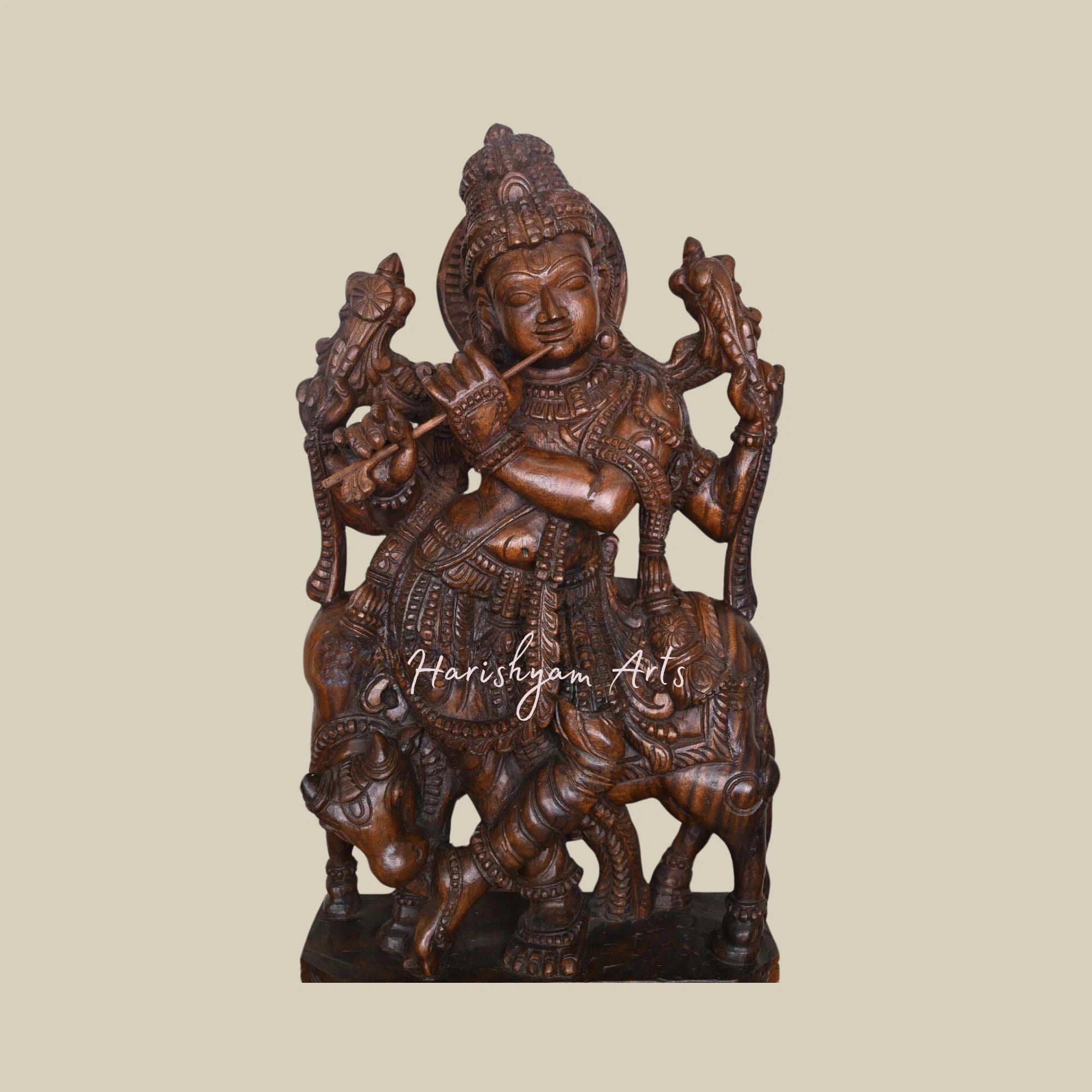 36" Wooden Krishna Statue for Pooja Room2