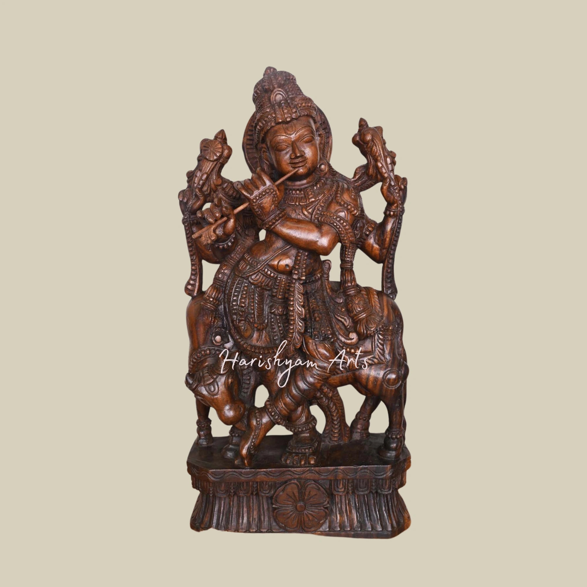 36" Wooden Krishna Statue for Pooja Room5