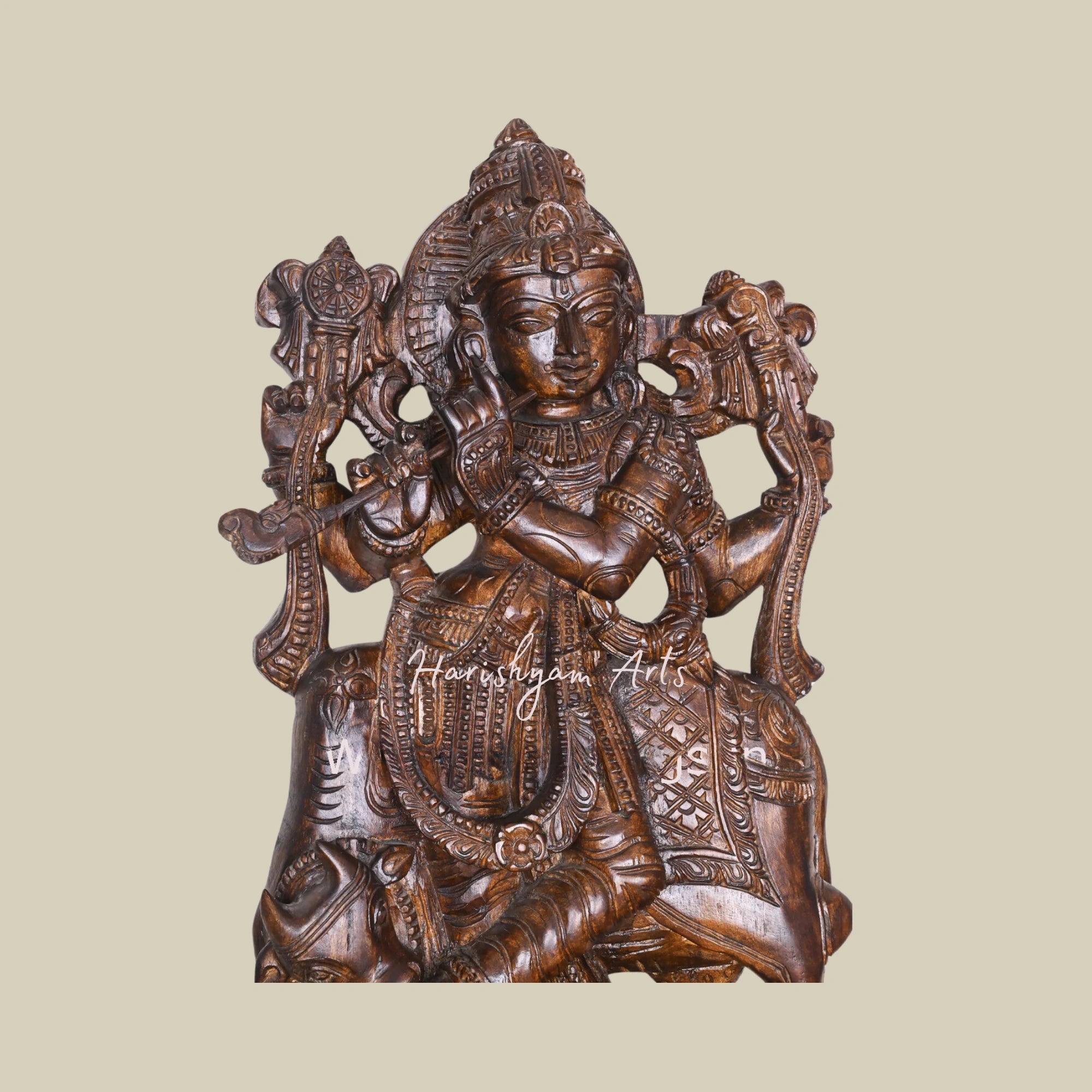 36" Wooden Krishna Statue for Pooja Room6