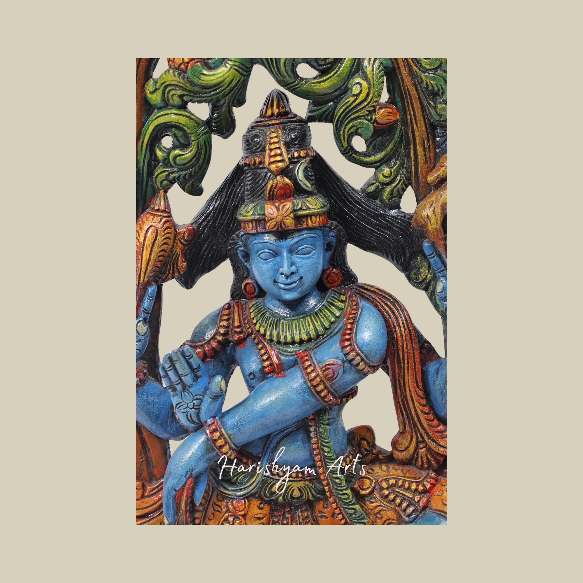 36" Blue Hued Shiva in Tandava Wooden Shiva Sculpture3