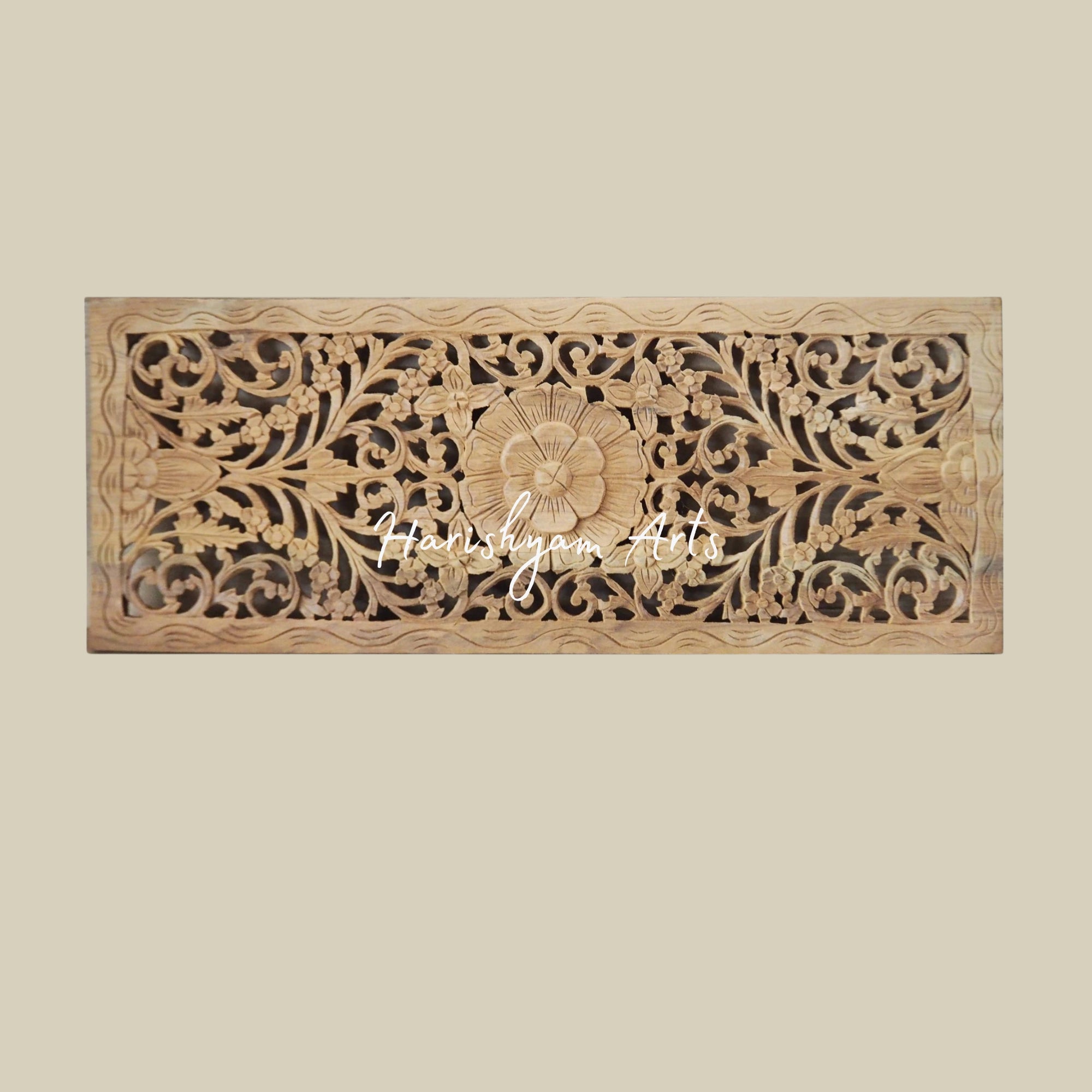 36" Oriental Design Carved Wood Wall Art Pane