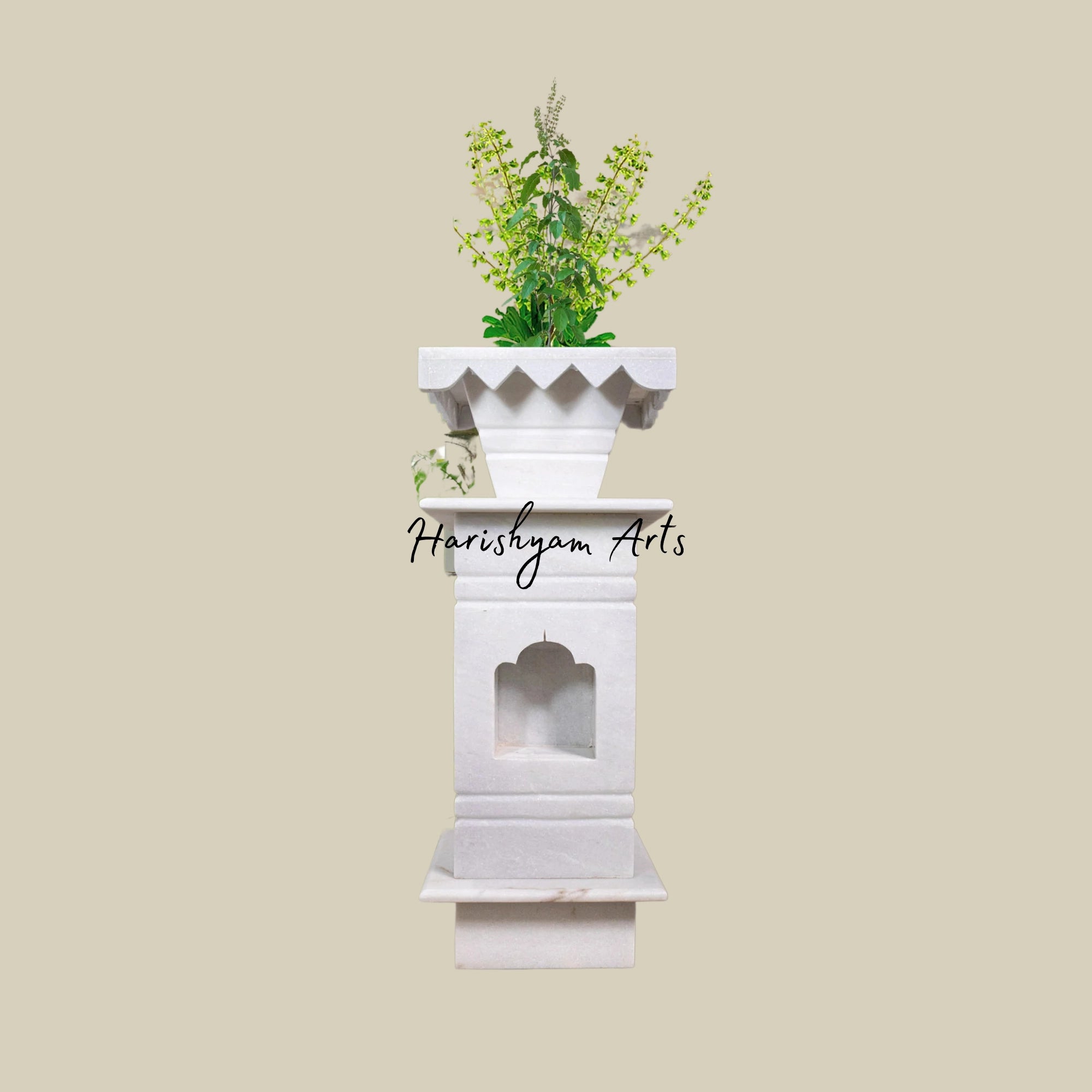 36" White Marble Tulsi Pot