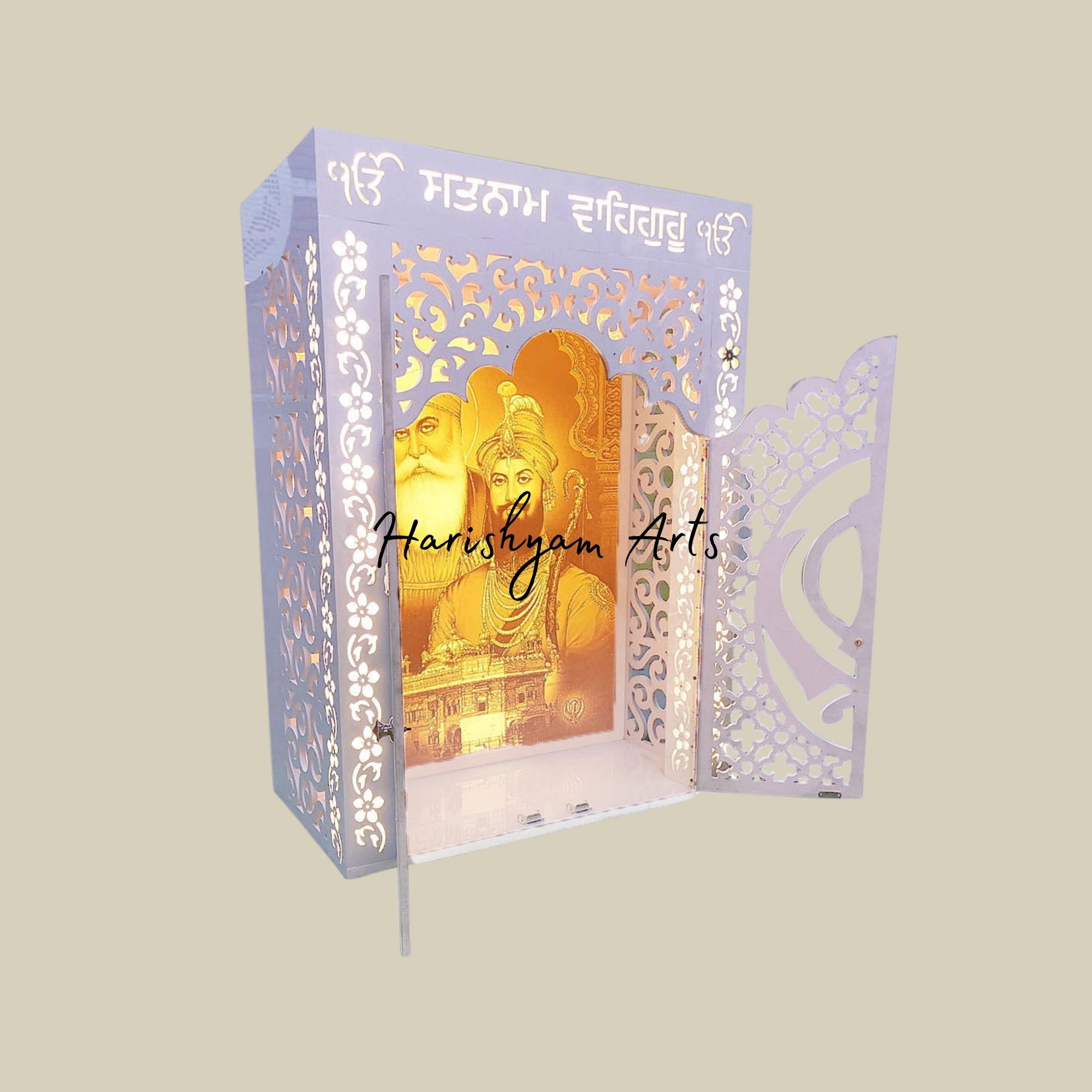 36" waheguru corian mandir with Guru Nanak Ji Mandir Backlit Panel4