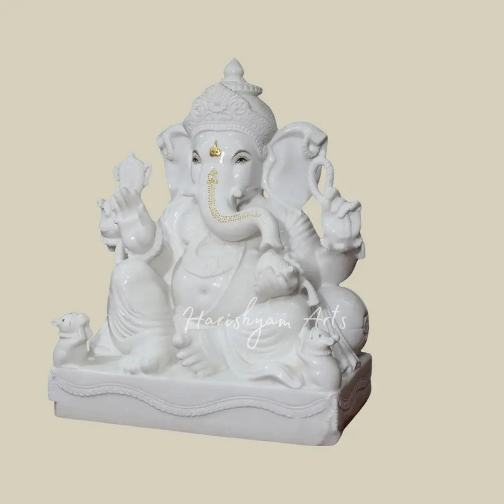 36" Large Attractive Lord Ganesha Statue With Golden Tilak in Vietnam Marble