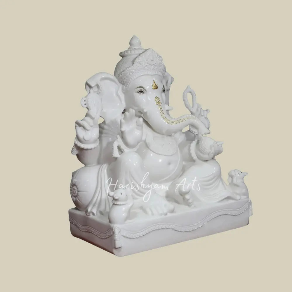 36" Large Attractive Lord Ganesha Statue With Golden Tilak in Vietnam Marble