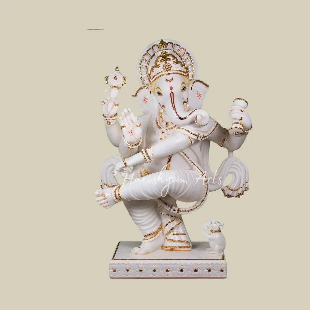 36" Large Dancing Ganesha Marble Moorti