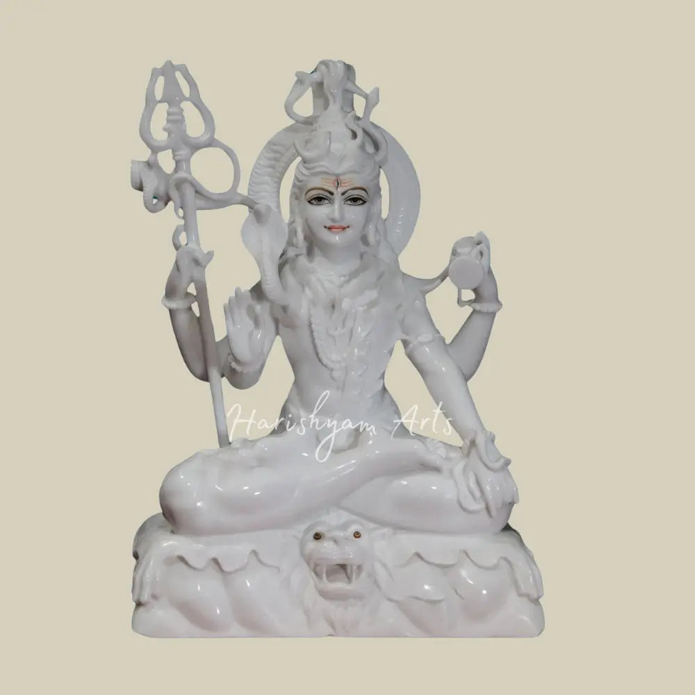 36" Large Four Armed Mahadev Statue in  White Vietnam Marble