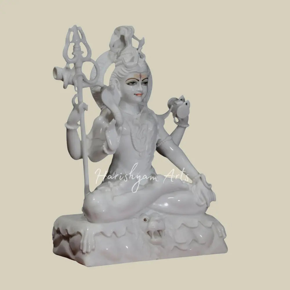 36" Large Four Armed Mahadev Statue in  White Vietnam Marble