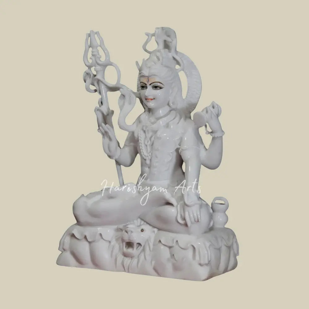 36" Large Four Armed Mahadev Statue in  White Vietnam Marble