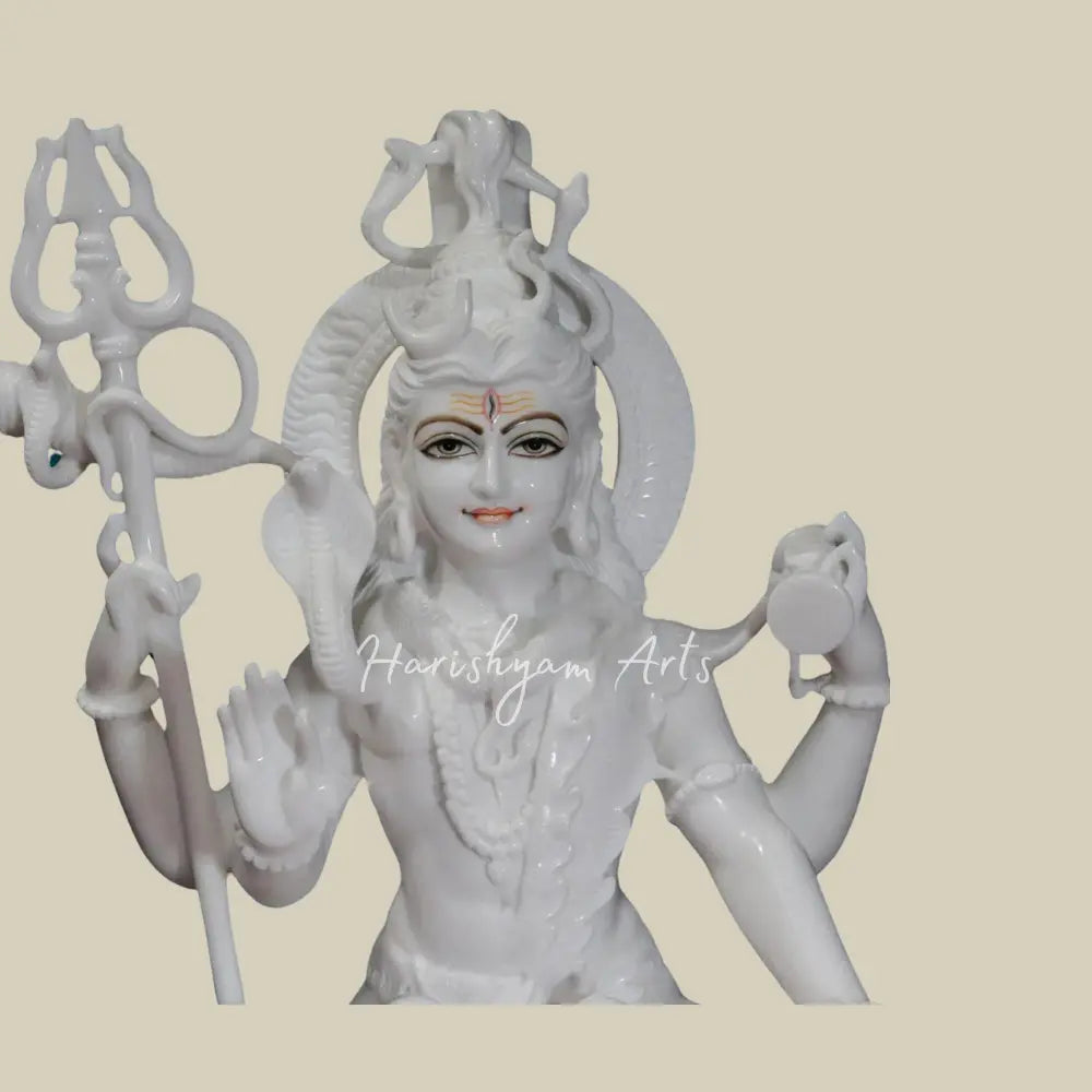 36" Large Four Armed Mahadev Statue in  White Vietnam Marble