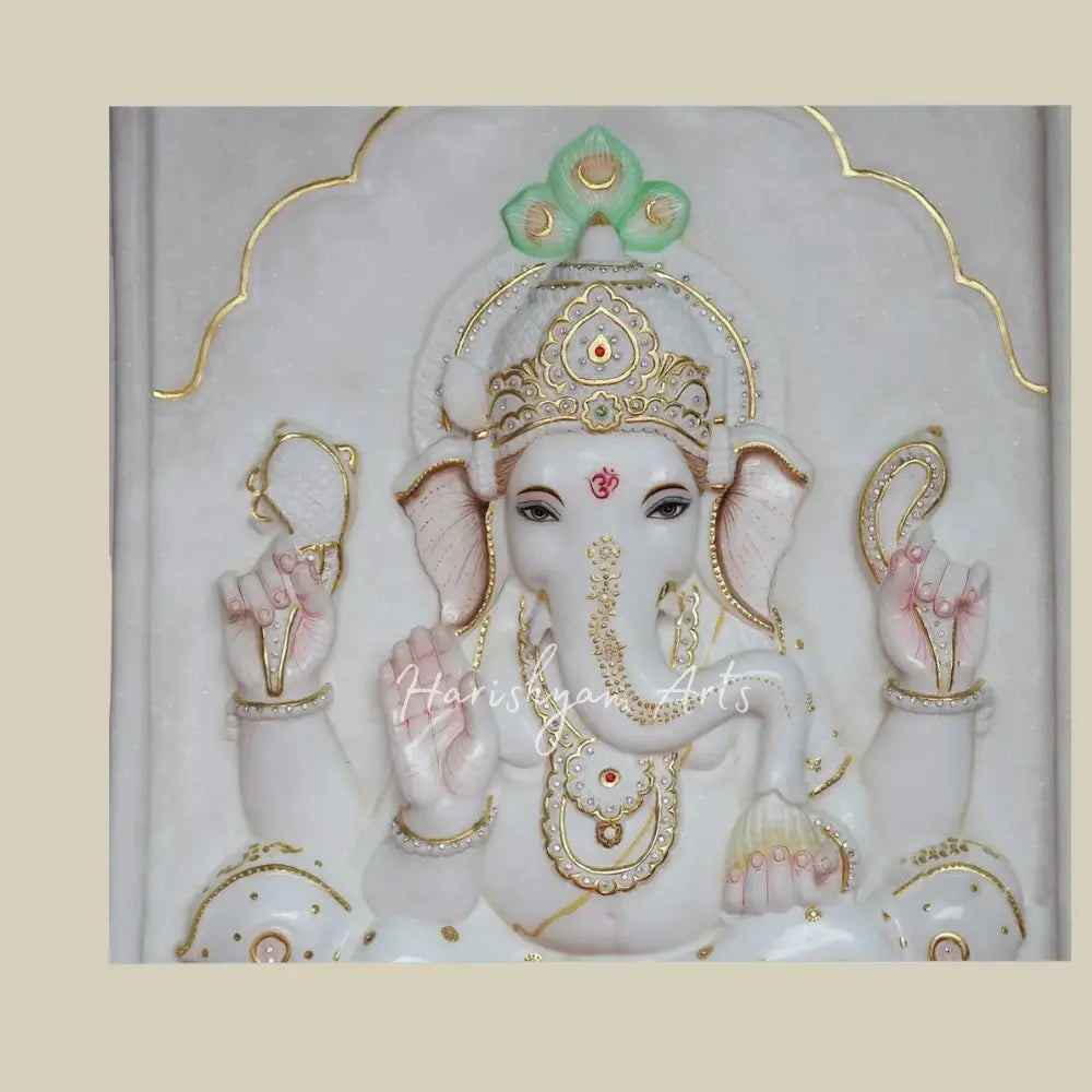 36 inches Lord Ganesha Marble Panel in Vietnam Marble