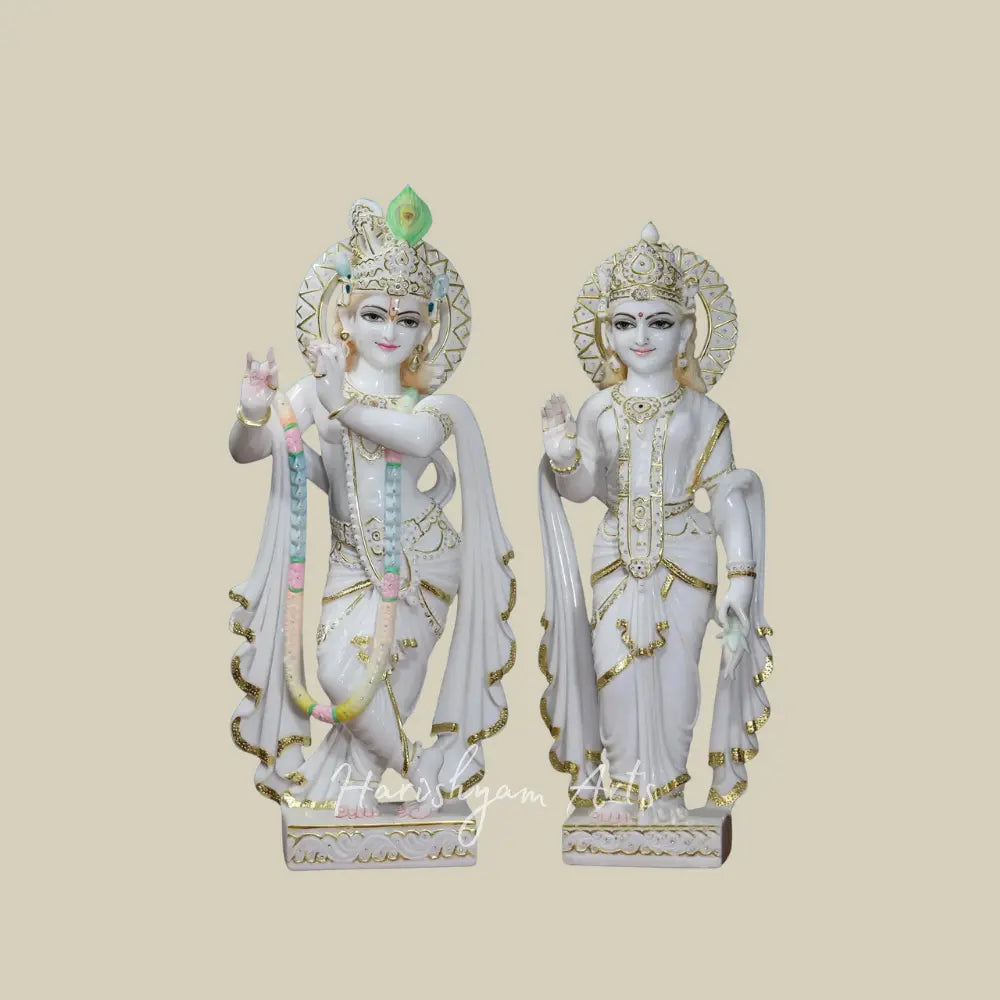 36" White Vietnam Marble Radha Krishna Idol