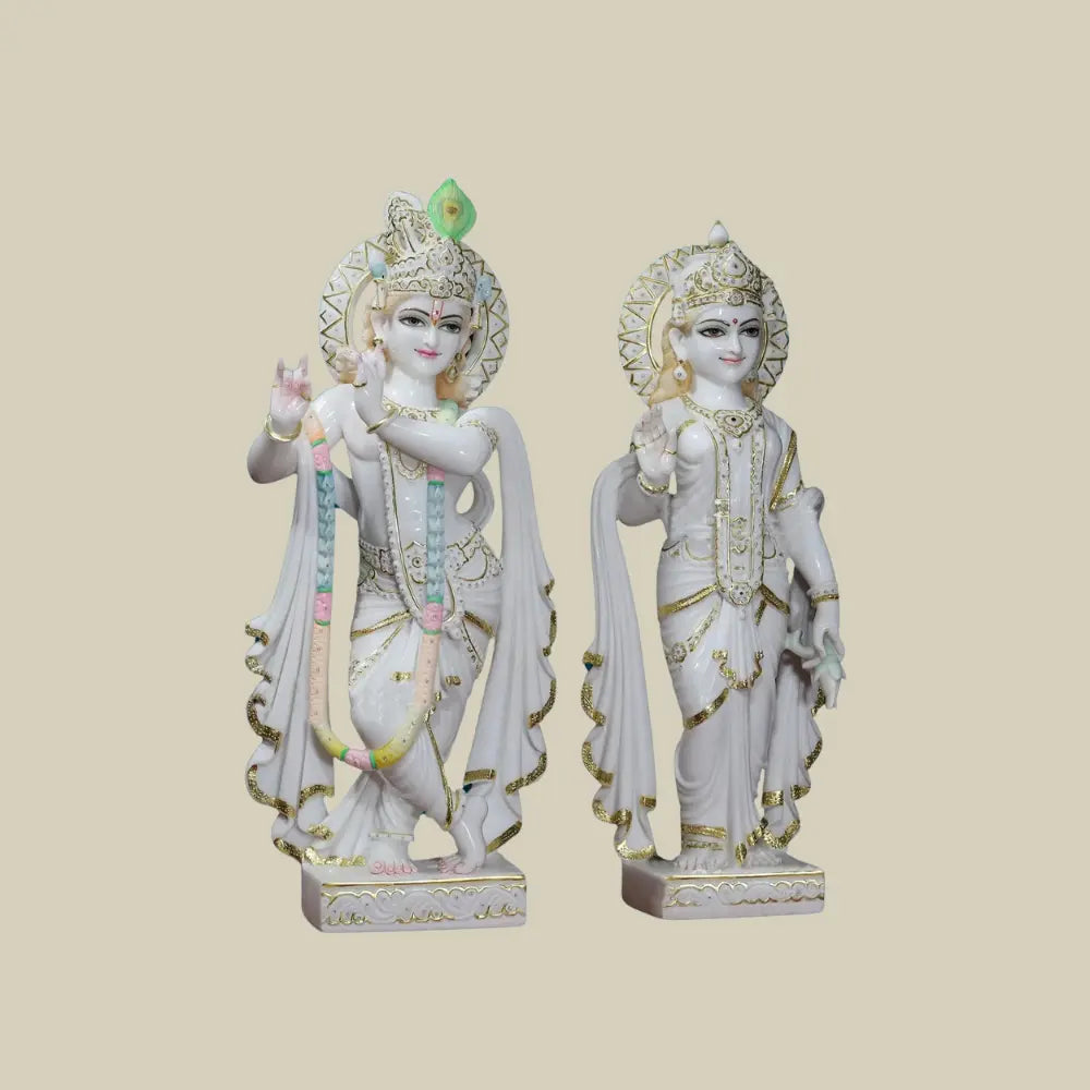 36" White Vietnam Marble Radha Krishna Idol