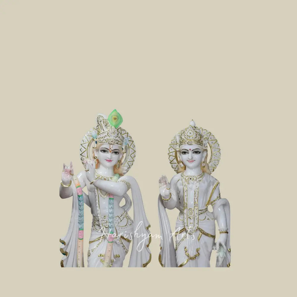 36" White Vietnam Marble Radha Krishna Idol