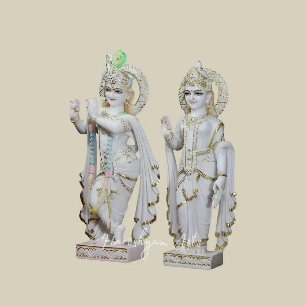 36" White Vietnam Marble Radha Krishna Idol