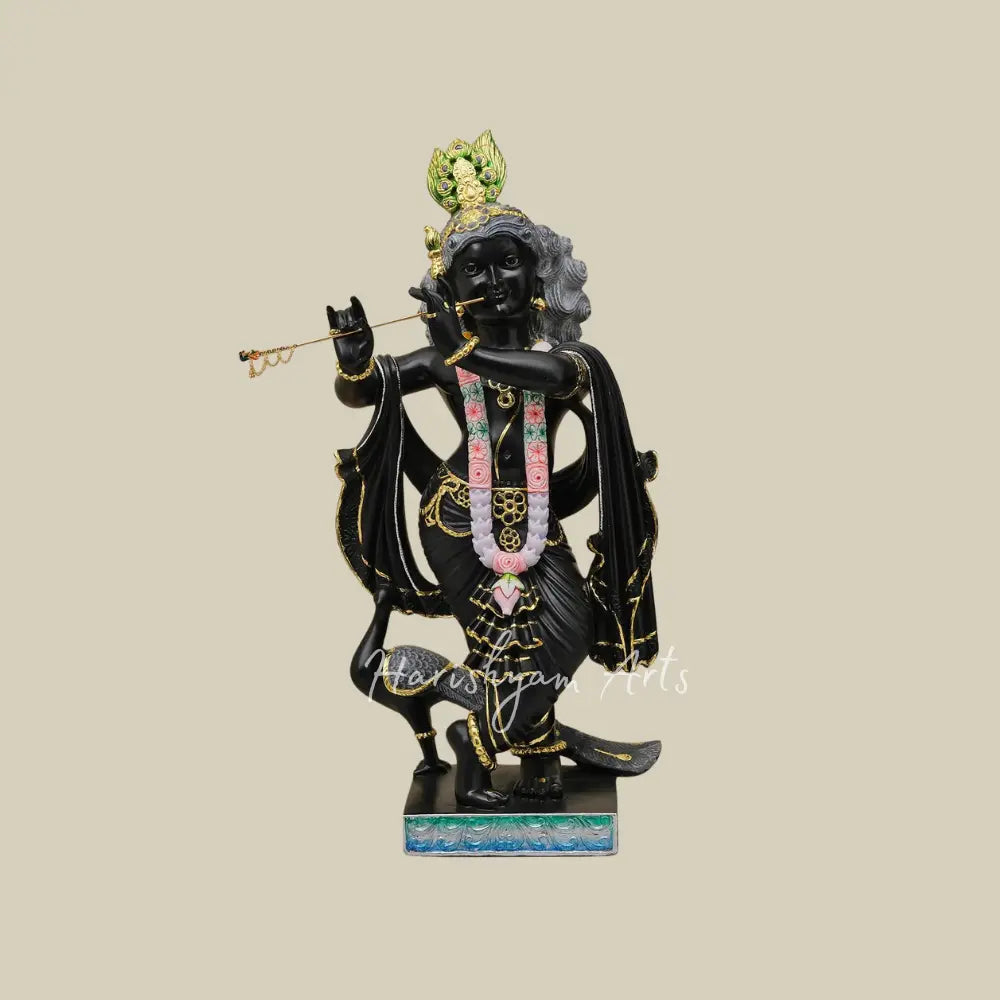 36" large Krishna Statue in Black Marble