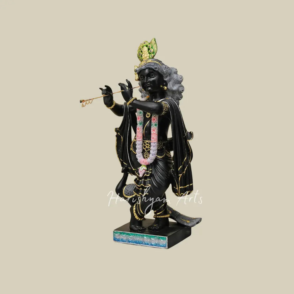 36" large Krishna Statue in Black Marble